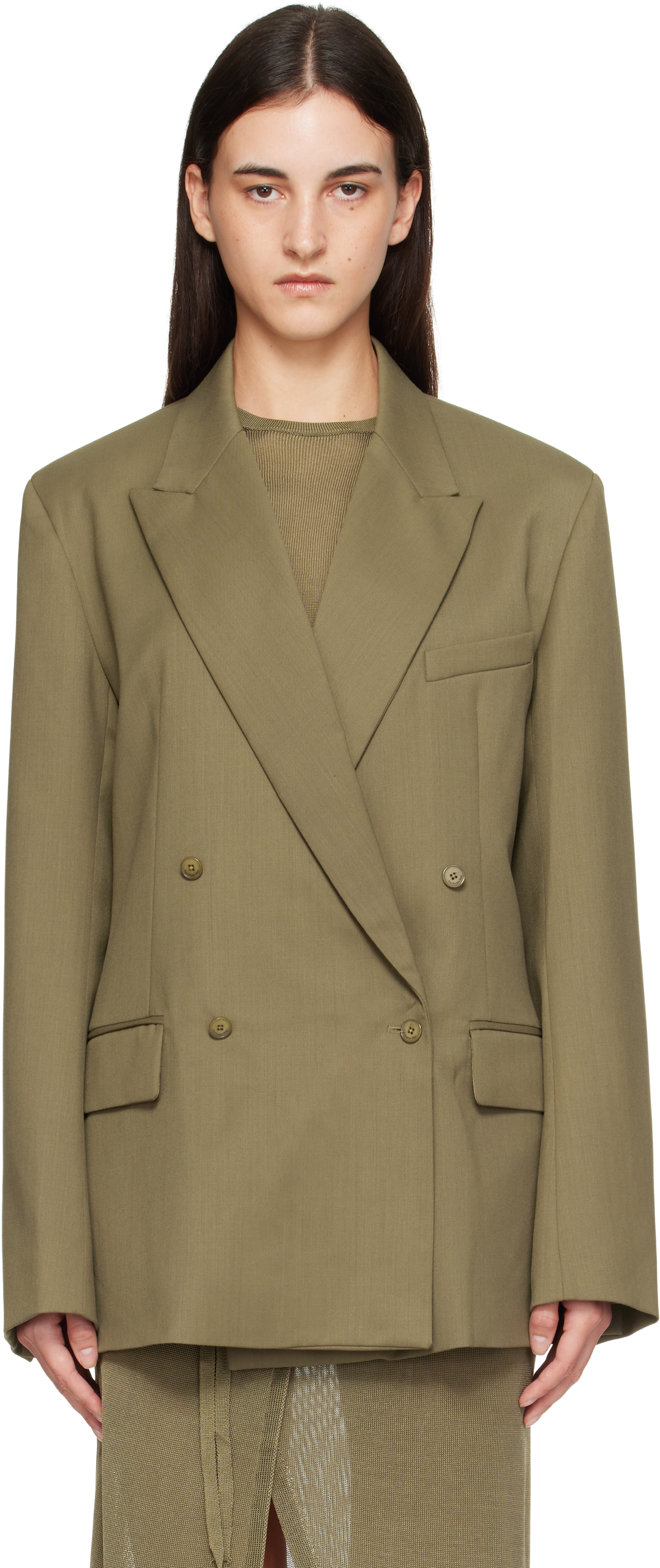 The Frankie Shop Khaki Newark Double Breasted Blazer In Brown