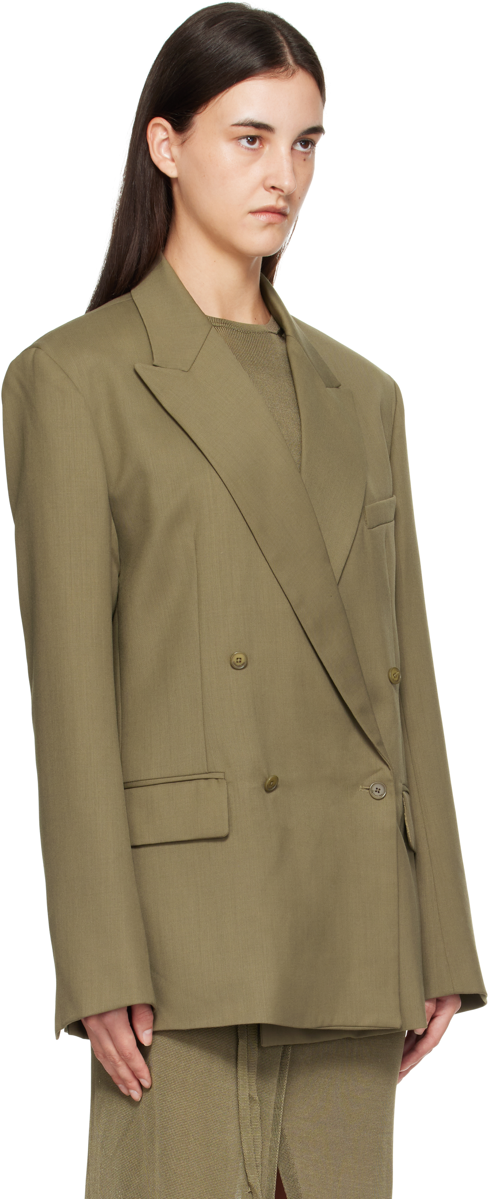 The Frankie Shop Khaki Newark Double Breasted Blazer In Brown