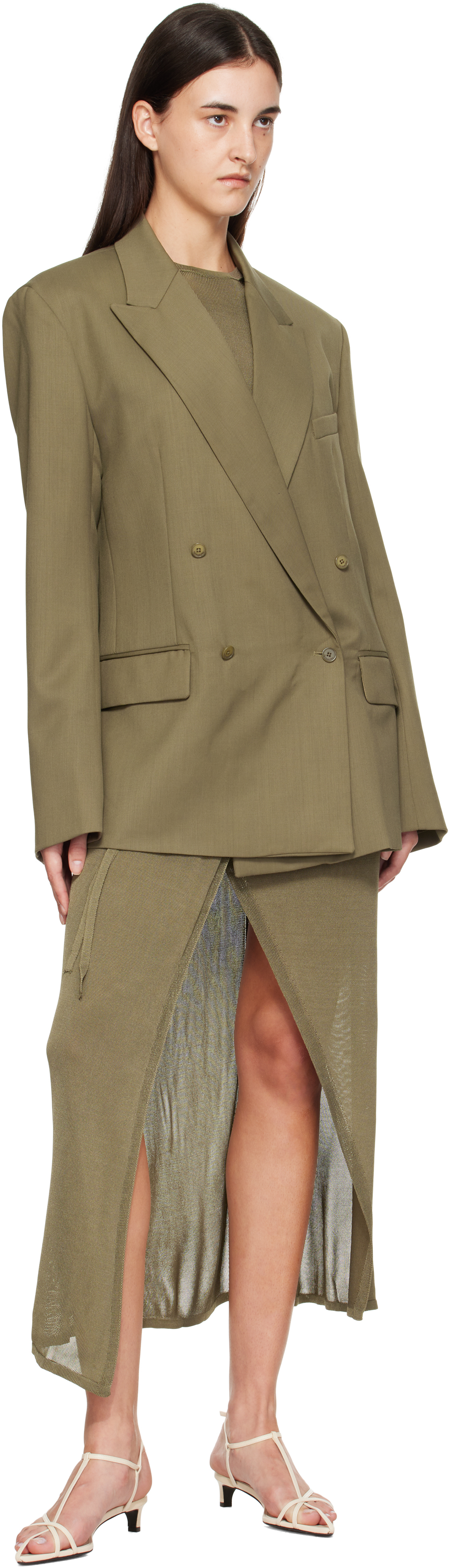 The Frankie Shop Khaki Newark Double Breasted Blazer In Brown