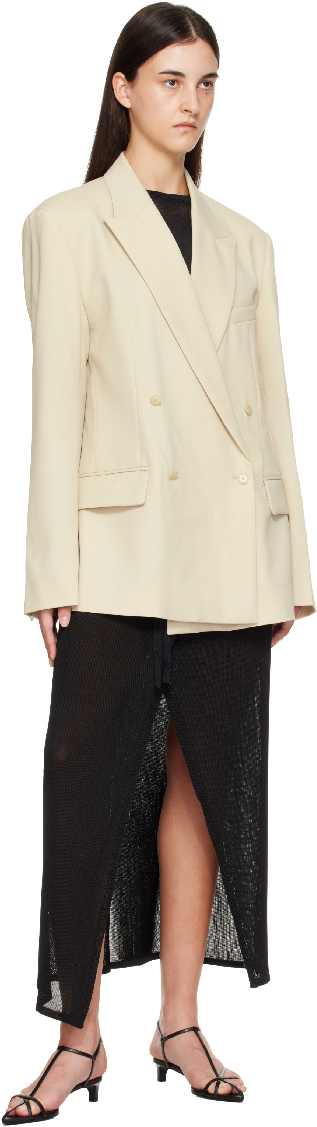 The Frankie Shop Womens Cement Newark Double-breasted Wool-blend Blazer In Neutral
