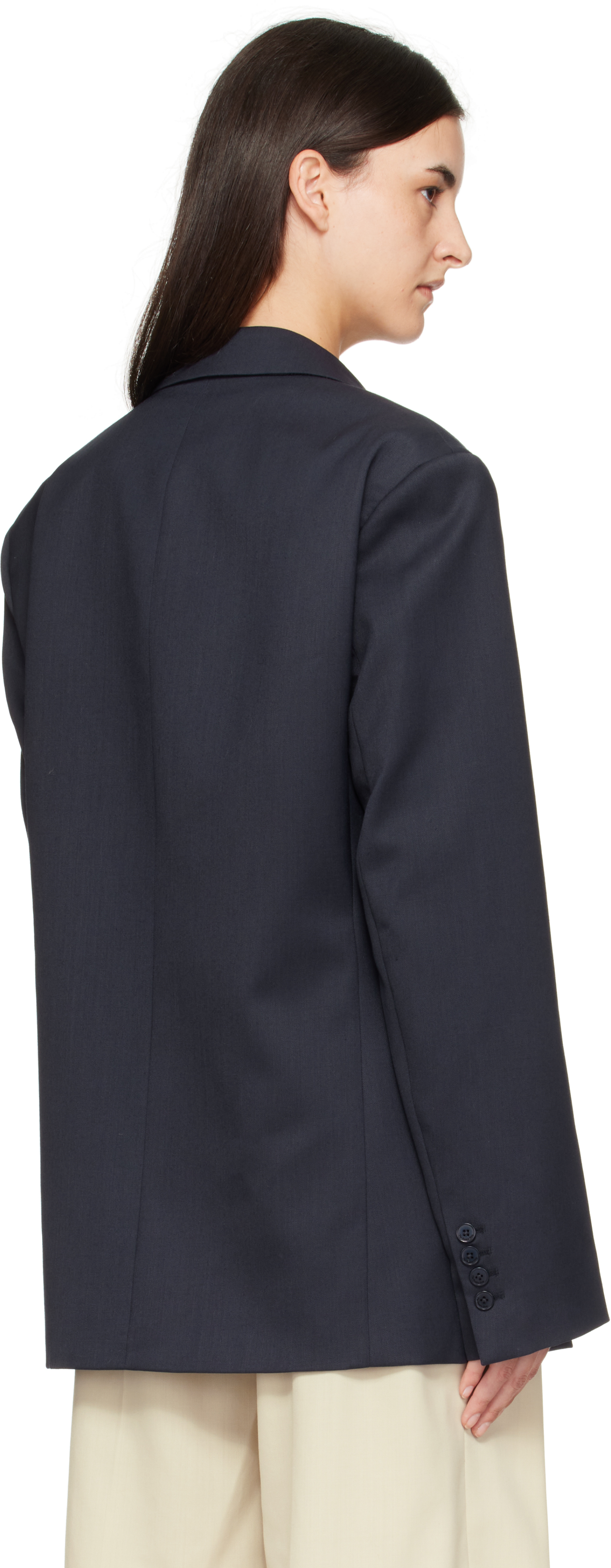 The Frankie Shop Womens Navy Newark Double-breasted Wool-blend Blazer In Blue