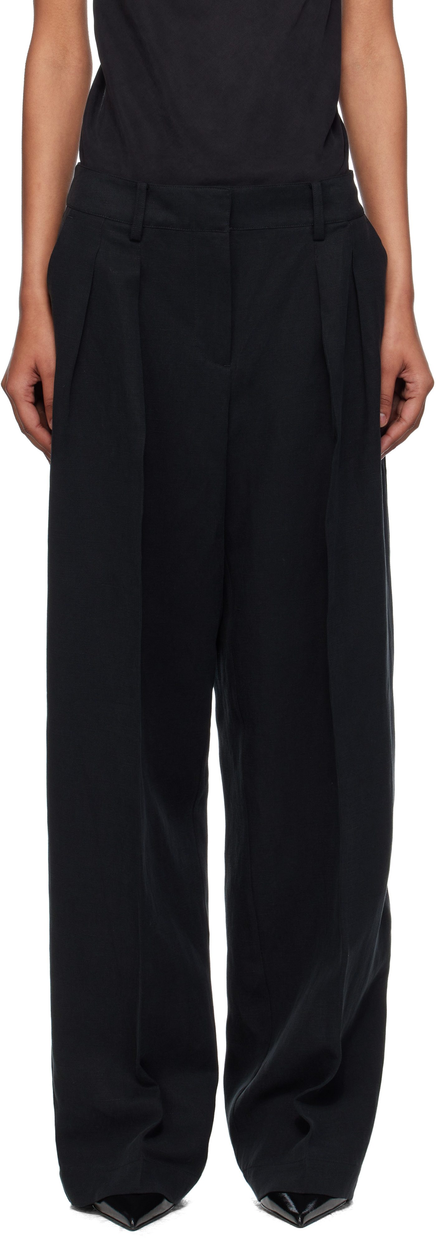 【関税込み】The Frankie Shop グレー Gelso タックパンツ Gelso high-rise wide-leg pants in grey - The Frankie Shop