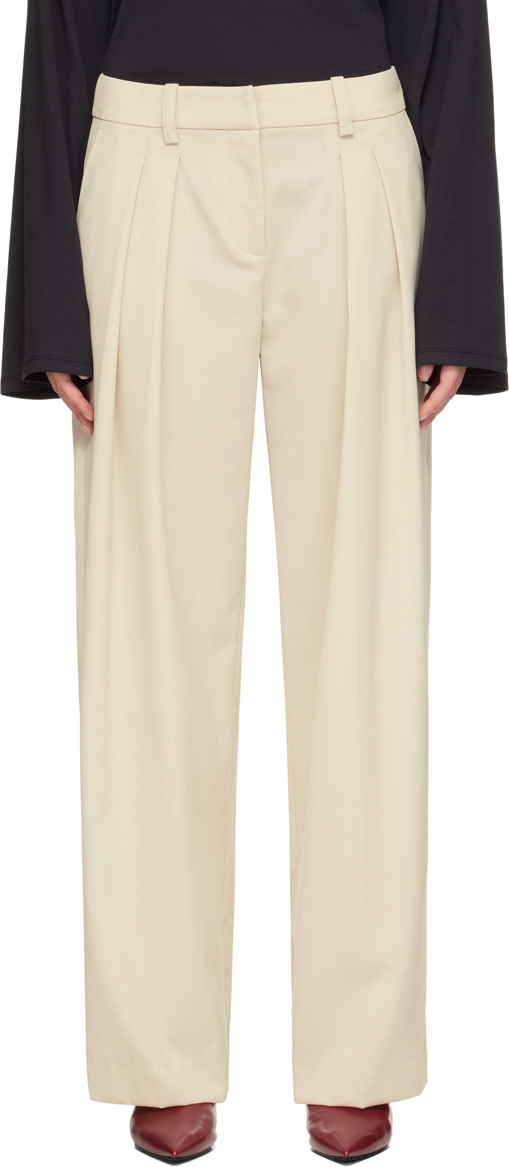 The Frankie Shop Neutral Ripley Pleated Trousers In Neutral