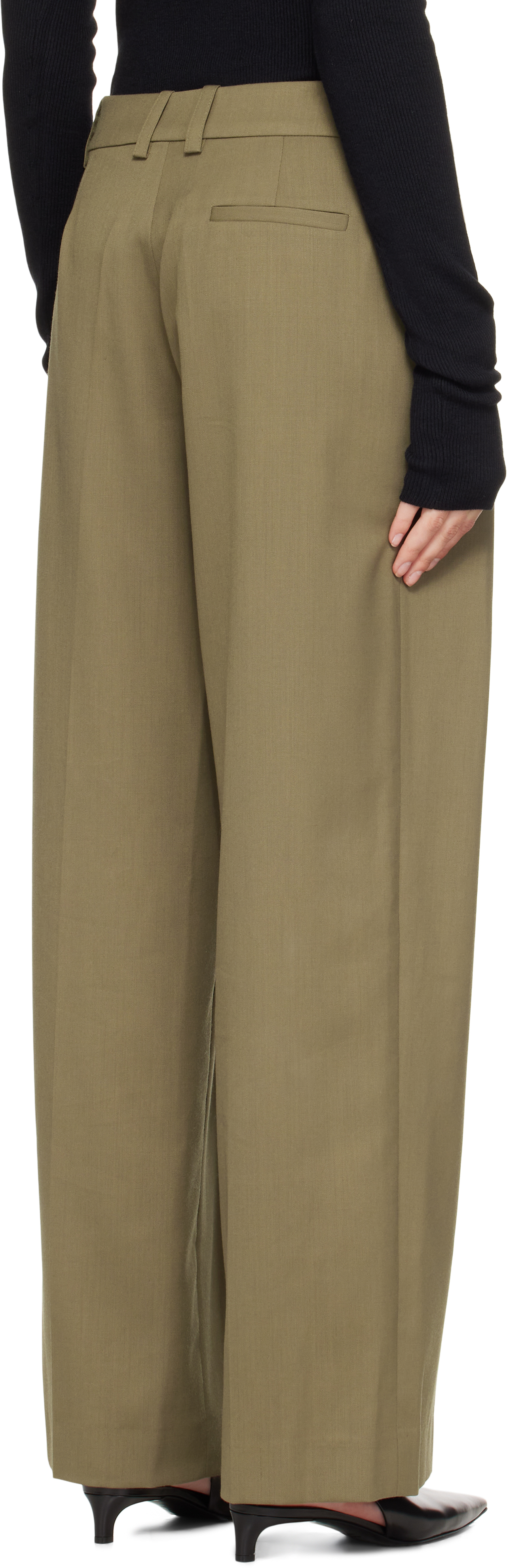 The Frankie Shop Womens Khaki Daytona Pleated Wool Trousers In Black
