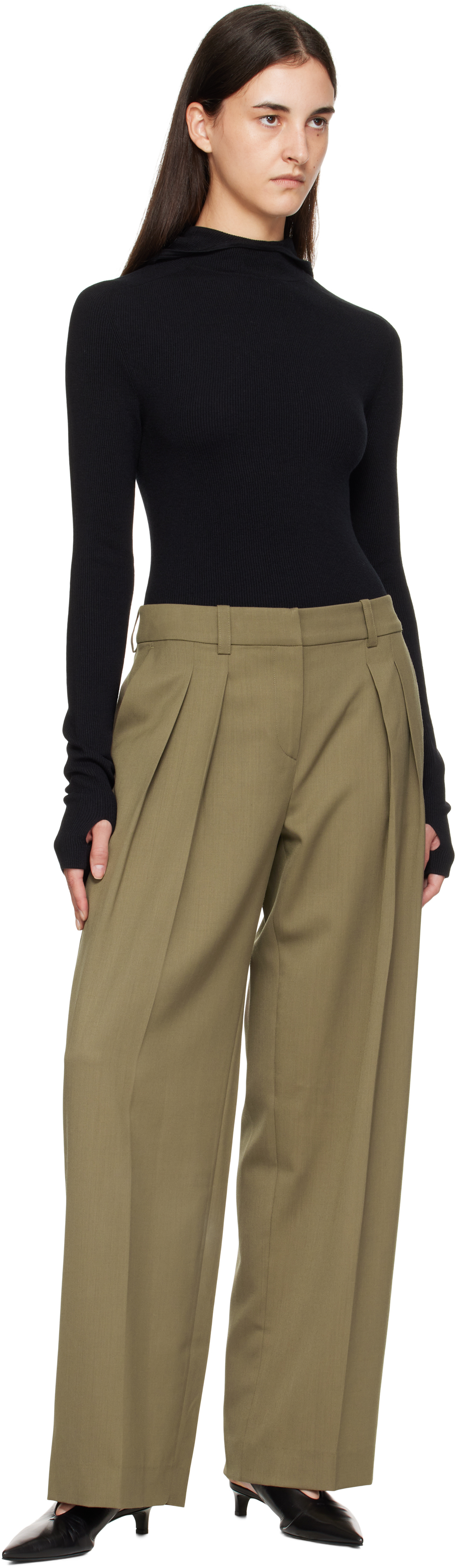 The Frankie Shop Womens Khaki Daytona Pleated Wool Trousers In Black