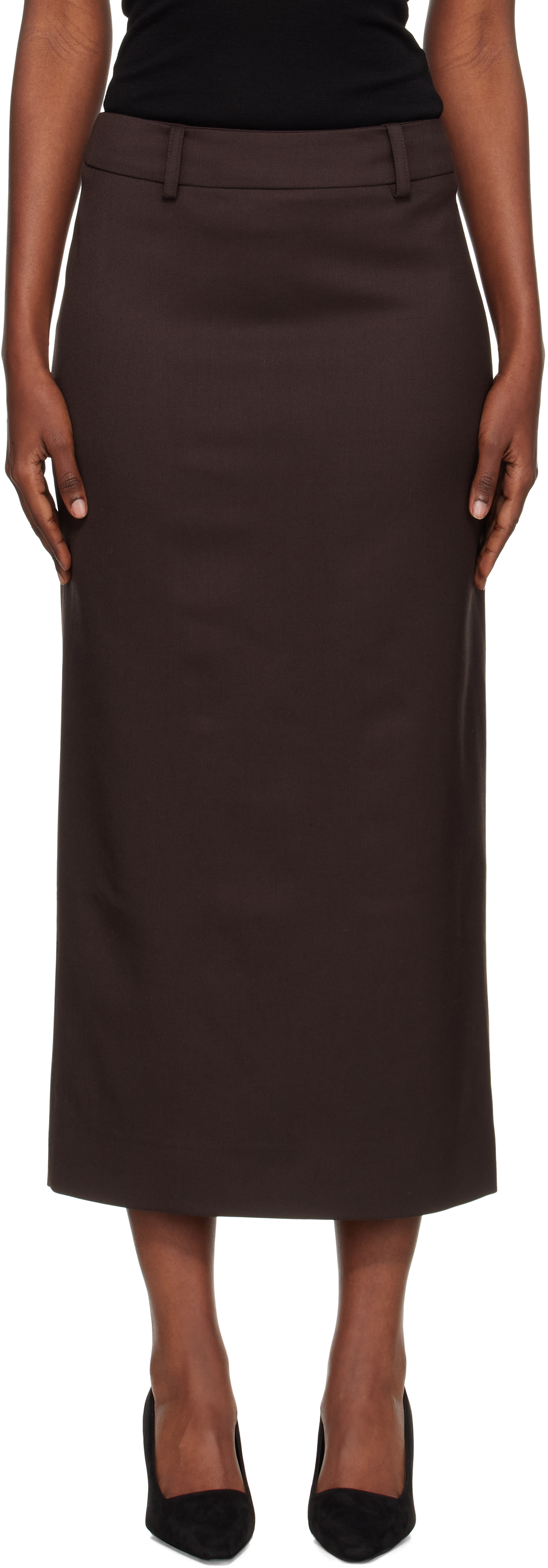 The Frankie Shop Alrose Midi Skirt In Brown