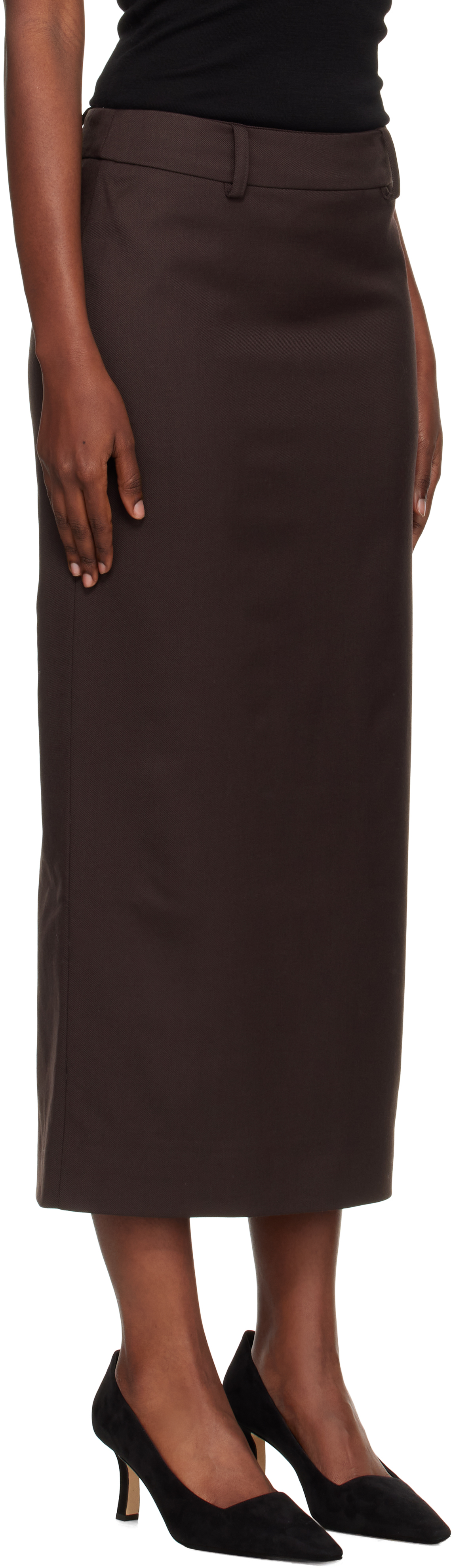 The Frankie Shop Alrose Midi Skirt In Brown