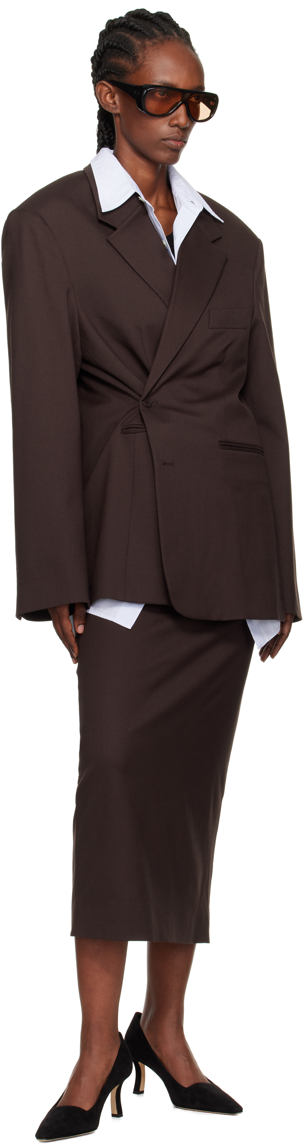 The Frankie Shop Alrose Midi Skirt In Brown