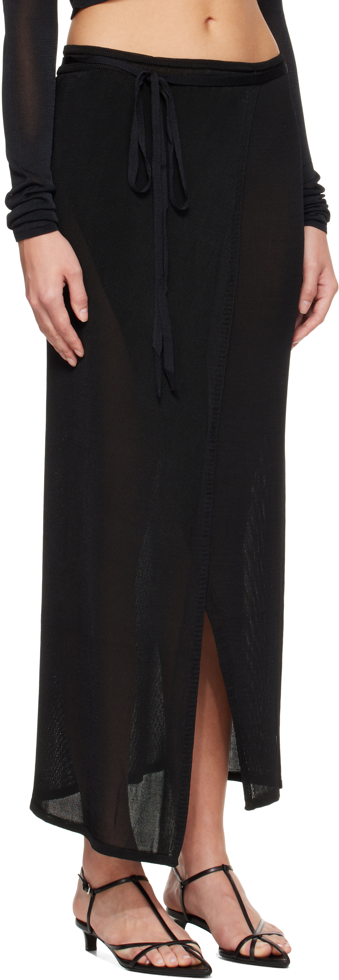 The Frankie Shop Alsen Thin Knit Wrap Maxi Skirt In Black