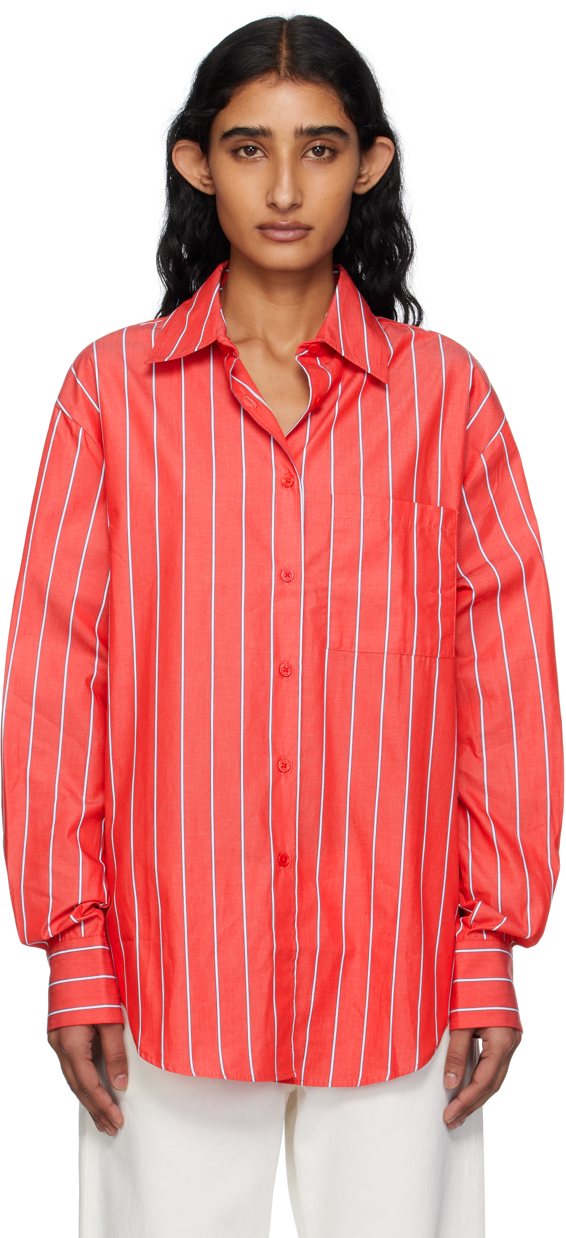 Red & White Lui Striped Cotton Shirt