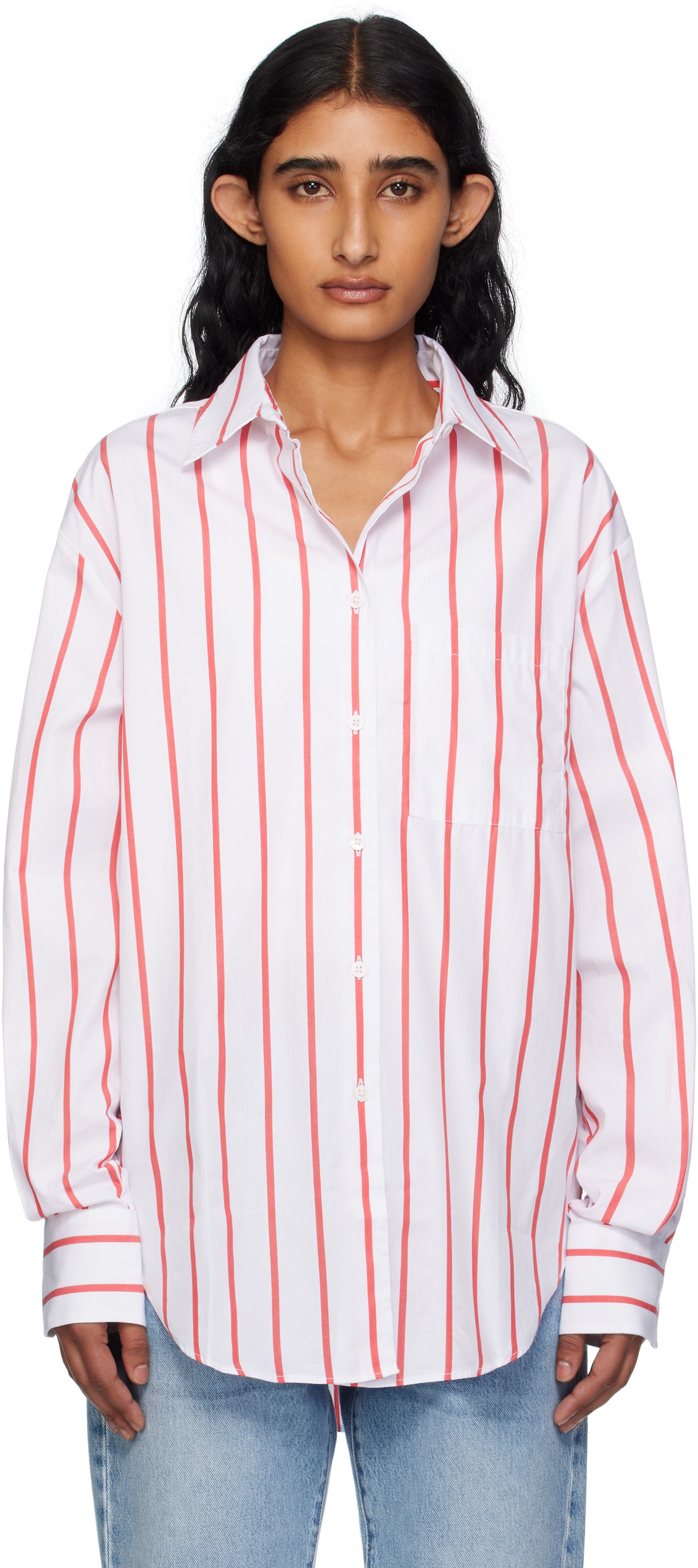 White & Red Lui Striped Cotton Shirt