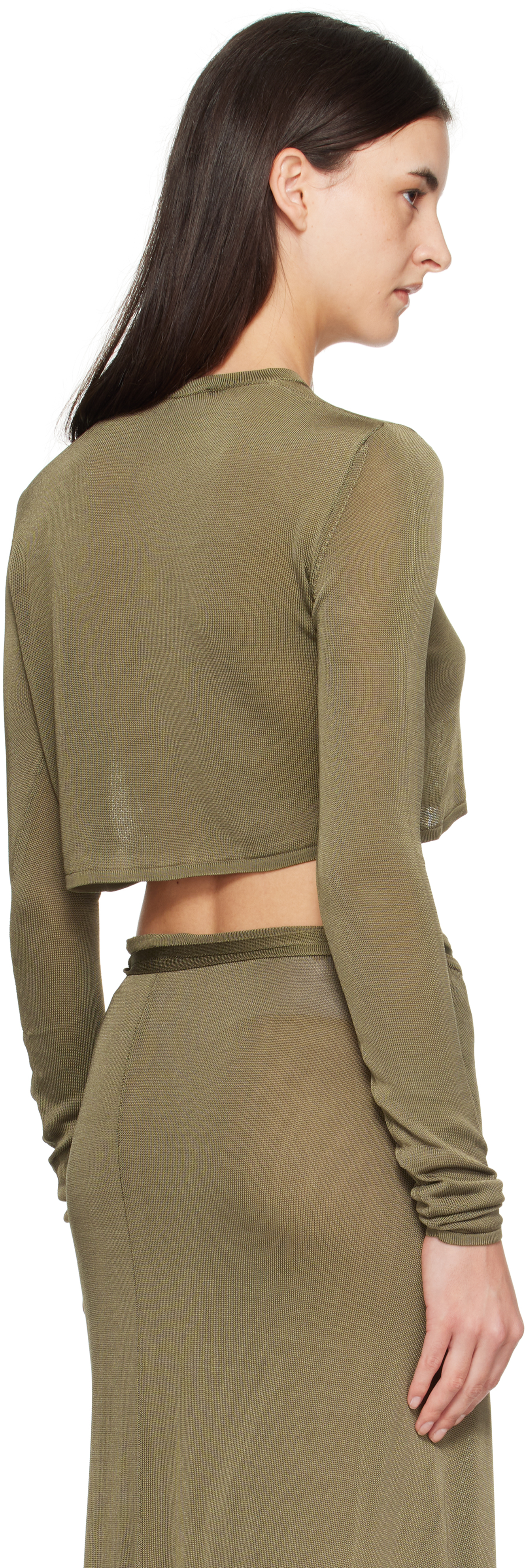 The Frankie Shop Khaki Kazel Cropped Thin Knit T-shirt In Green