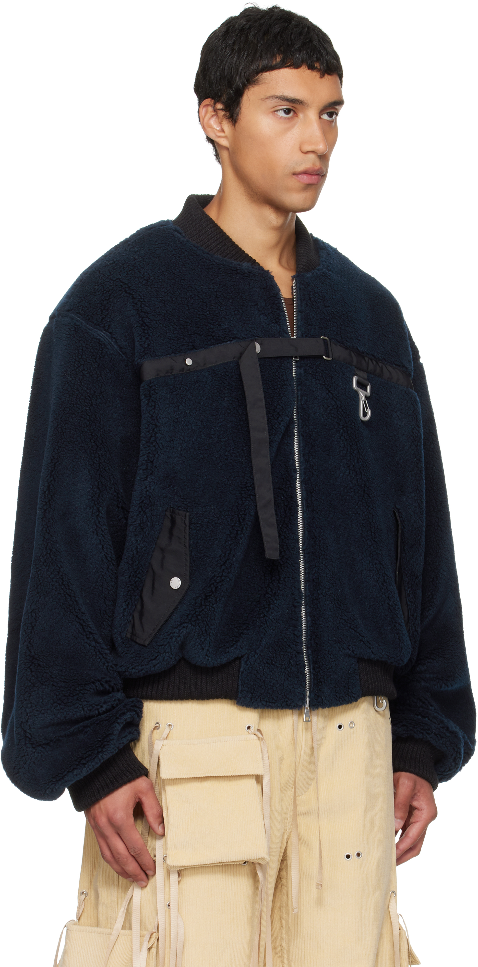 Reese Cooper Navy Sherpa Fleece Bomber Jacket In Blue