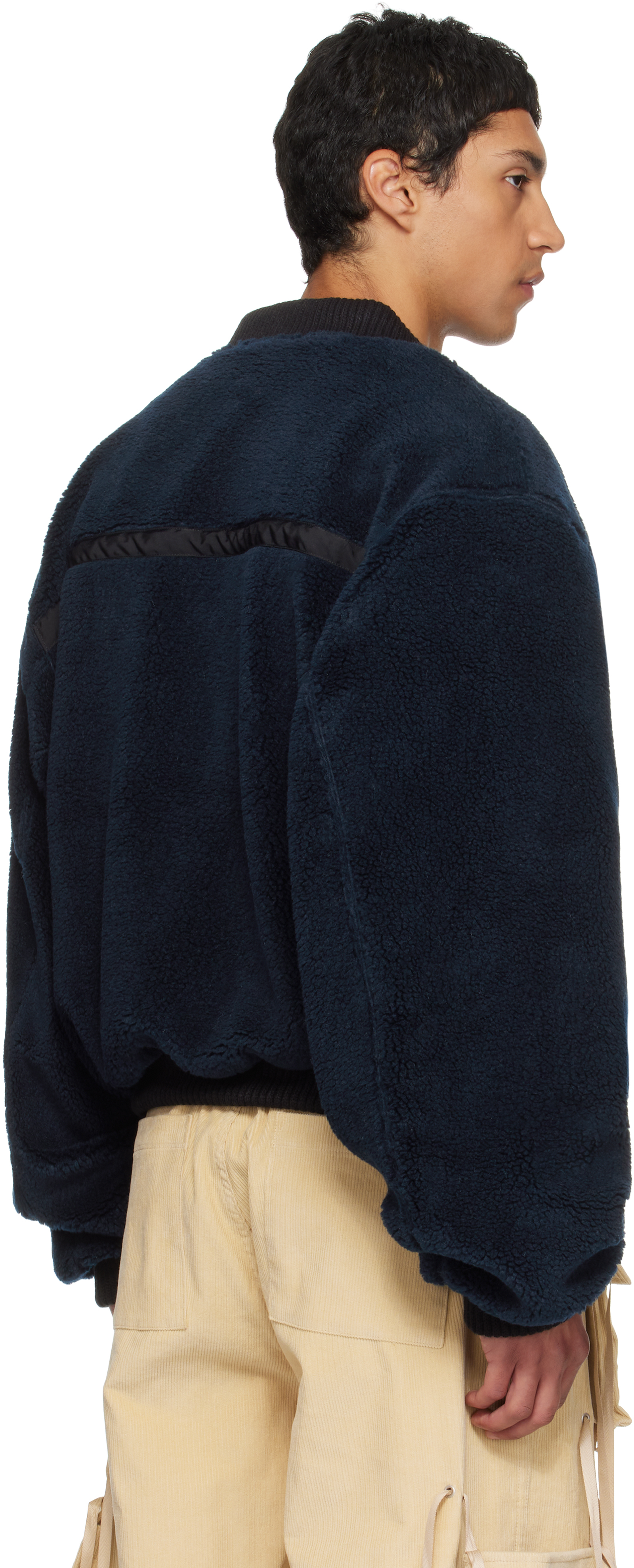 Reese Cooper Navy Sherpa Fleece Bomber Jacket In Blue