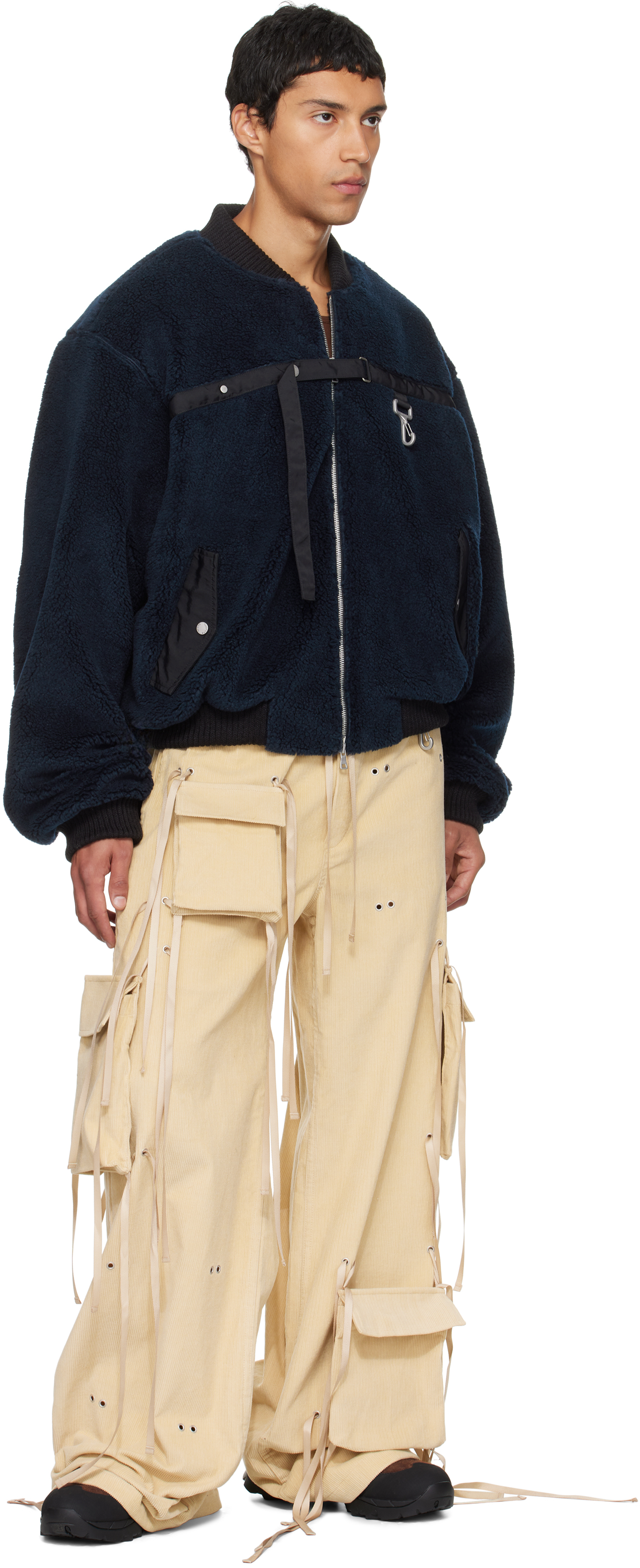 Reese Cooper Navy Sherpa Fleece Bomber Jacket In Blue