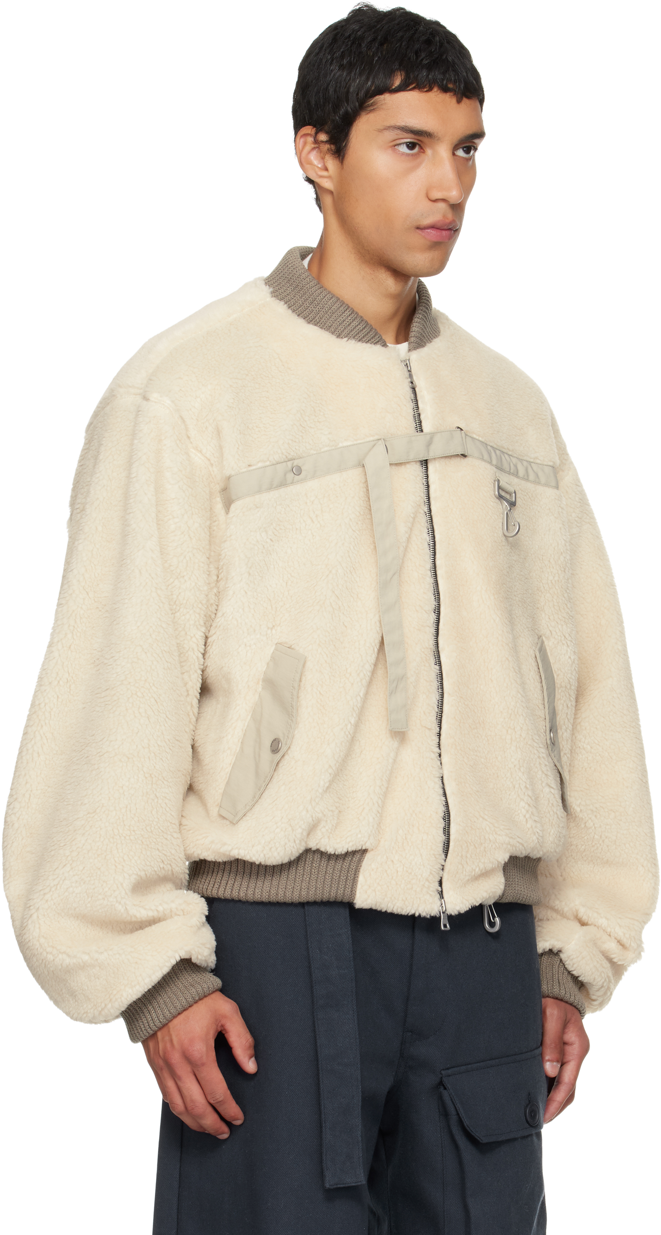 Reese Cooper Beige Sherpa Fleece Bomber Jacket In Neutral