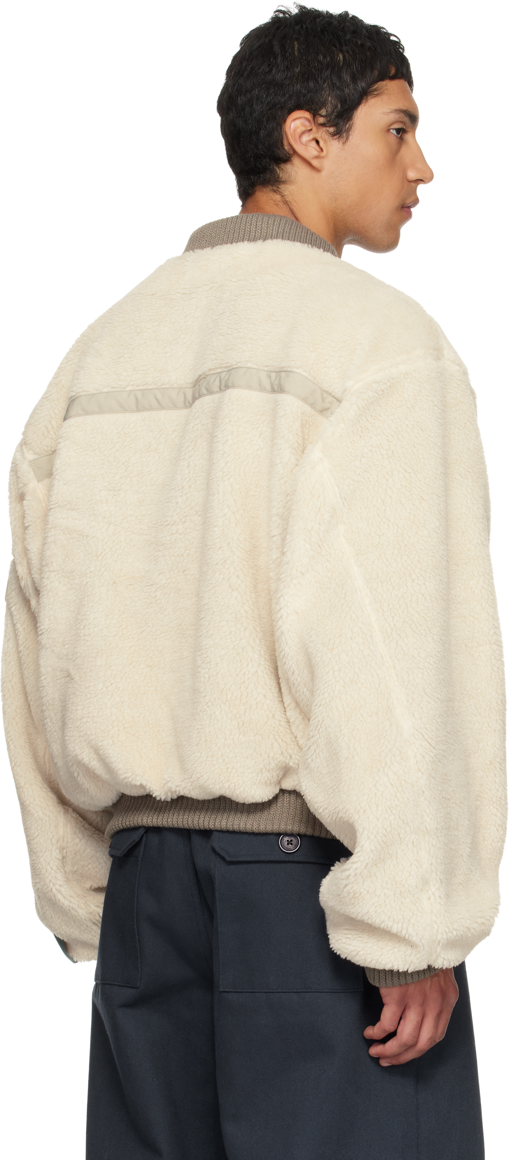 Reese Cooper Beige Sherpa Fleece Bomber Jacket In Neutral