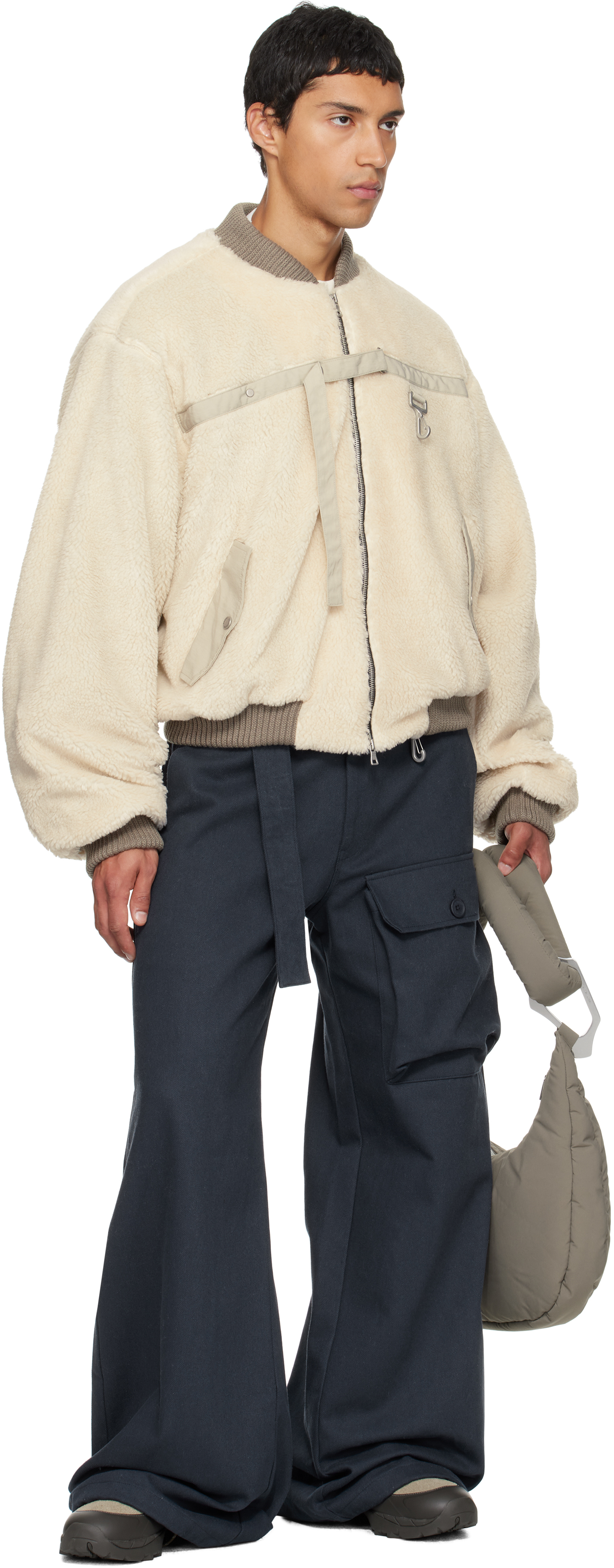 Reese Cooper Beige Sherpa Fleece Bomber Jacket In Neutral