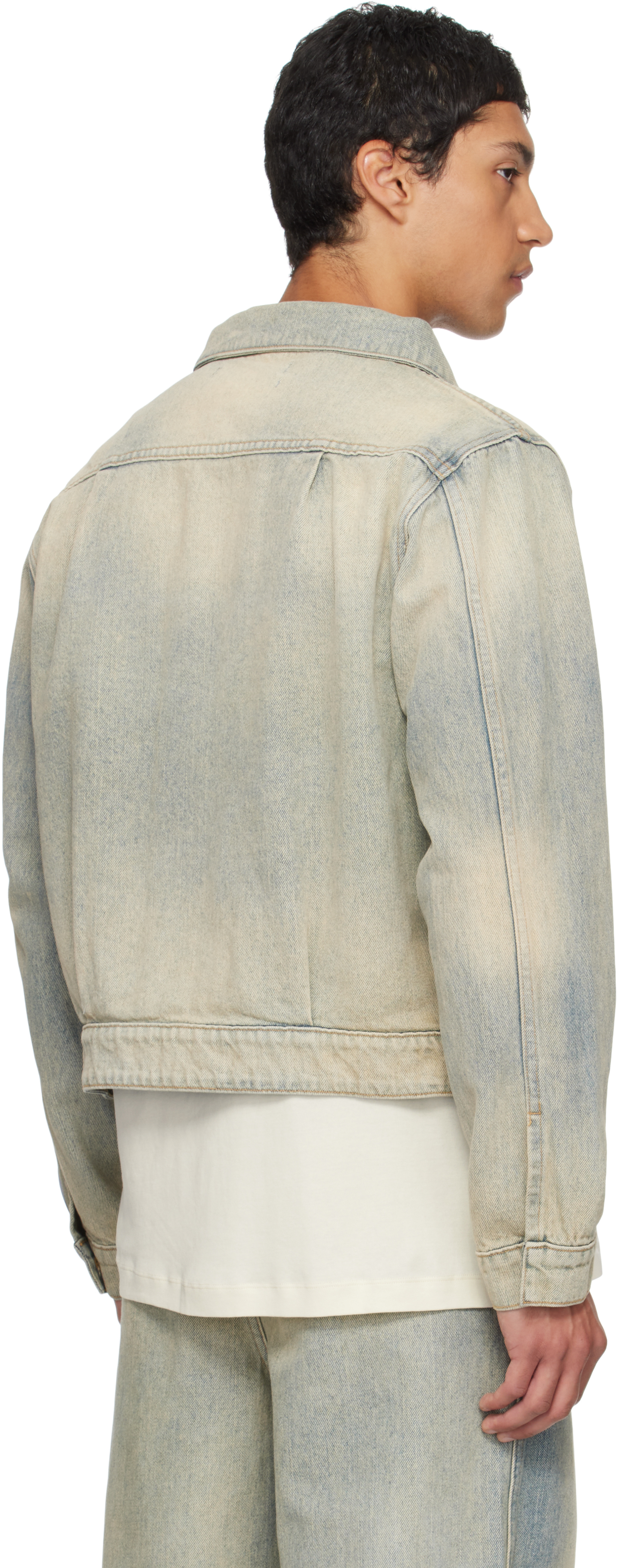 Reese Cooper Blue Concealed Button Denim Trucker Jacket In Gray