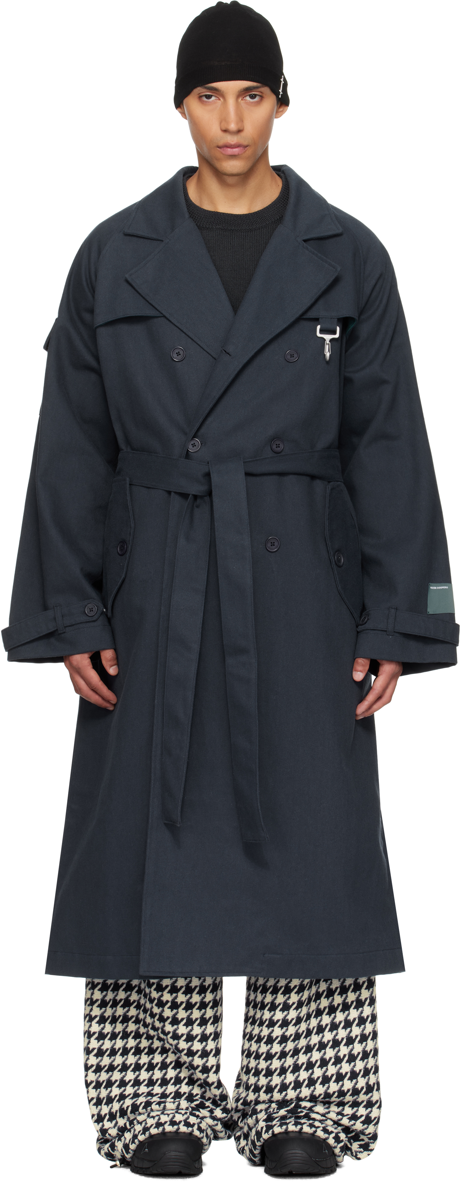 Reese Cooper Navy Cotton Twill Double Breasted Trench Coat In Blue