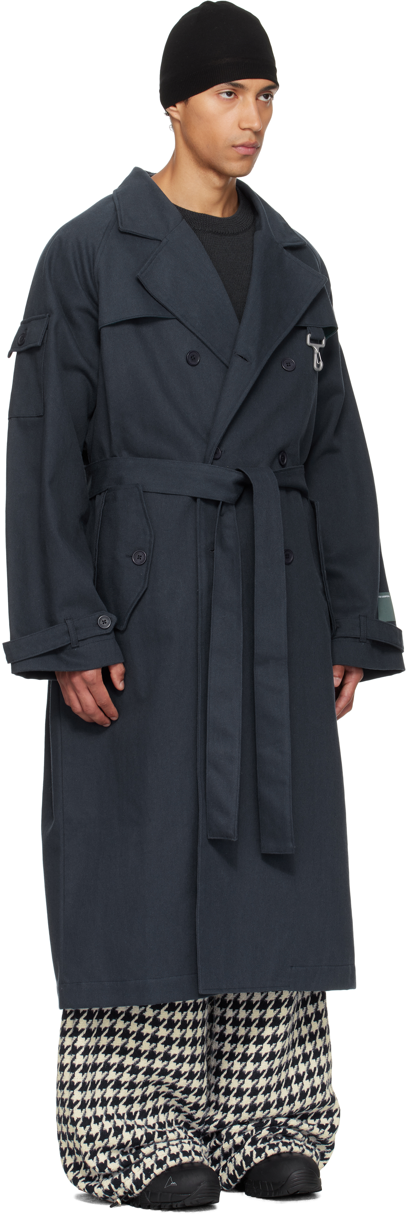 Reese Cooper Navy Cotton Twill Double Breasted Trench Coat In Blue