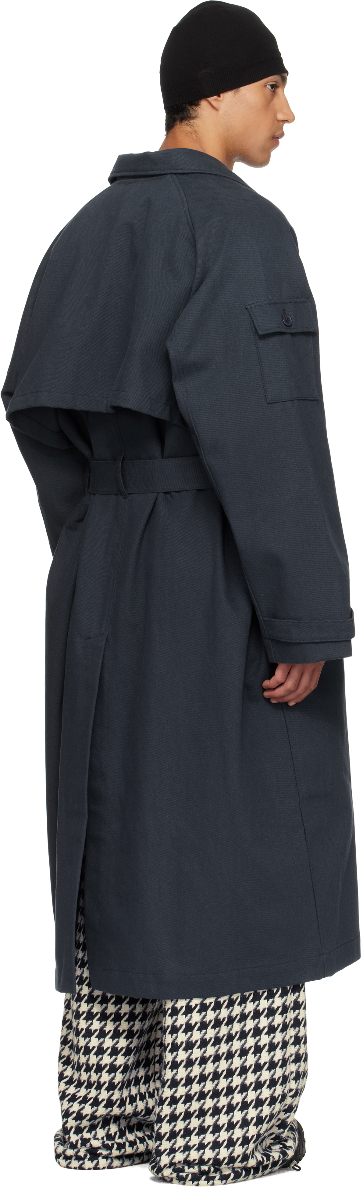 Reese Cooper Navy Cotton Twill Double Breasted Trench Coat In Blue
