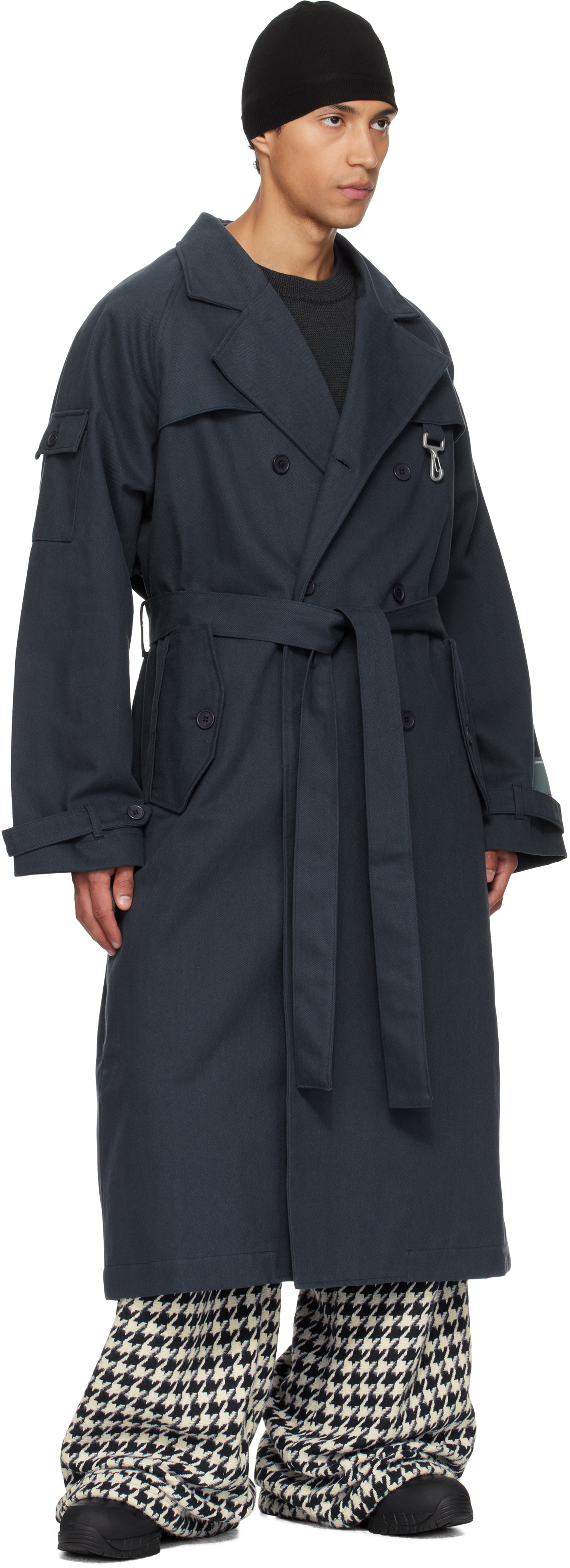 Reese Cooper Navy Cotton Twill Double Breasted Trench Coat In Blue