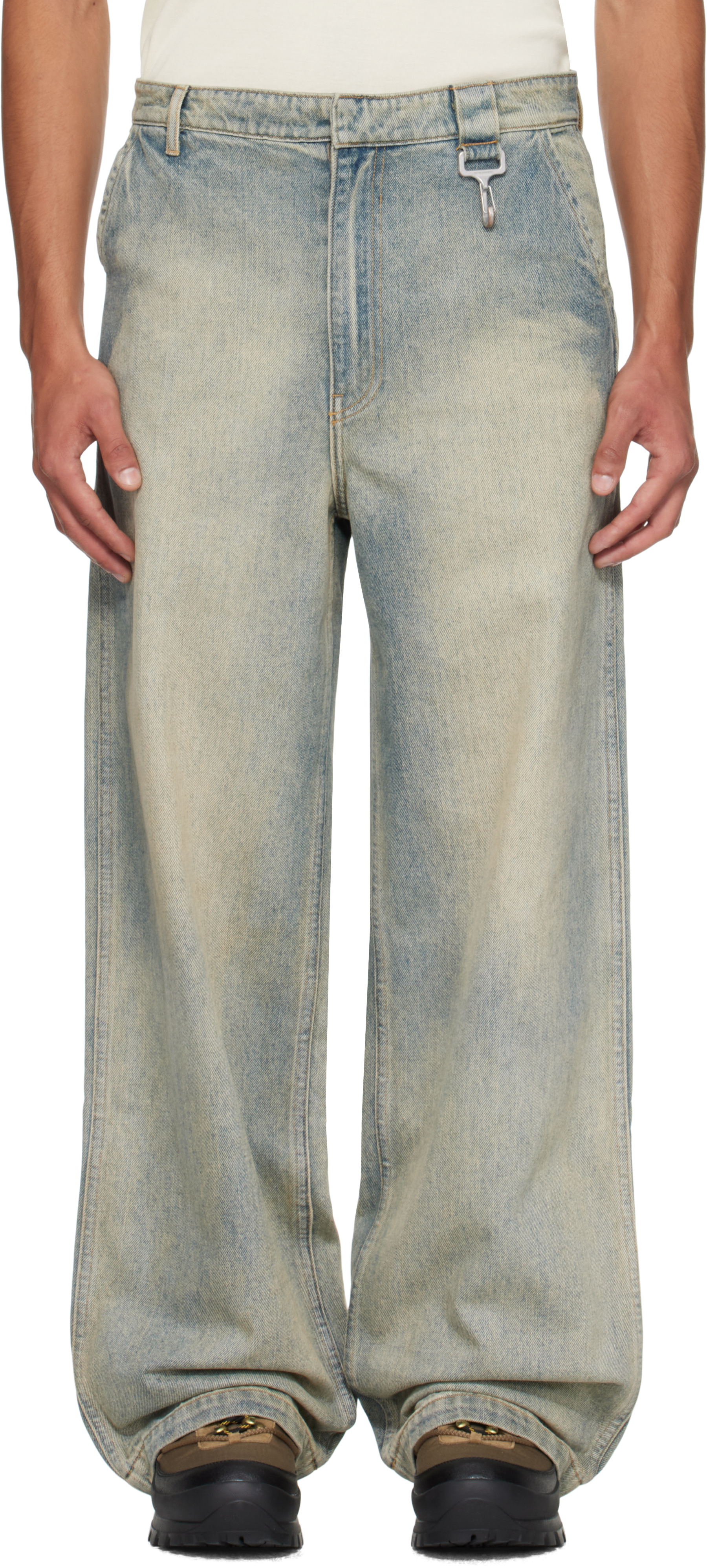 Reese Cooper Blue Concealed Button Straight Leg Jeans In Blue