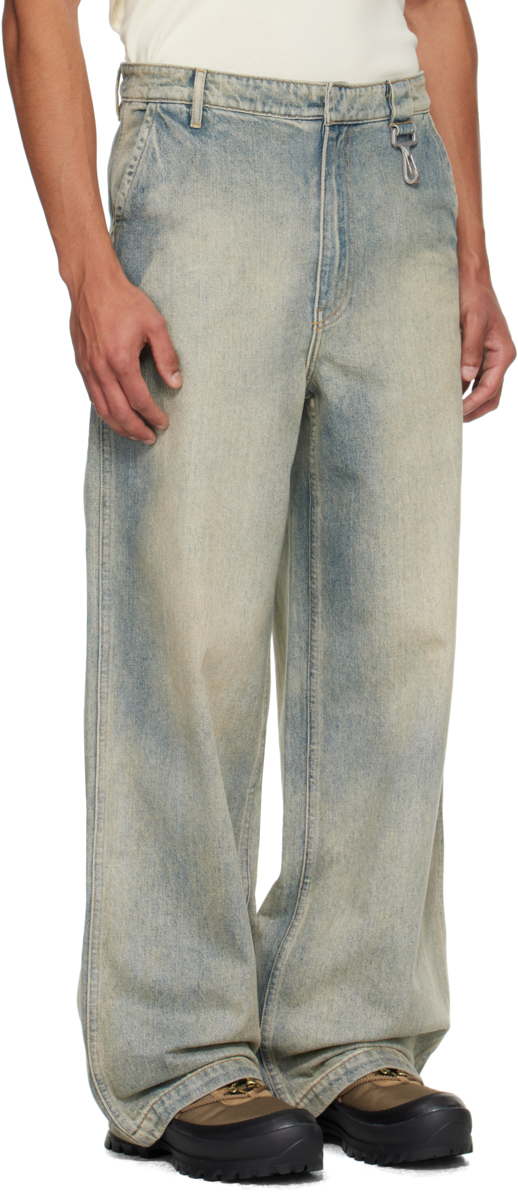 Reese Cooper Blue Concealed Button Straight Leg Jeans In Blue