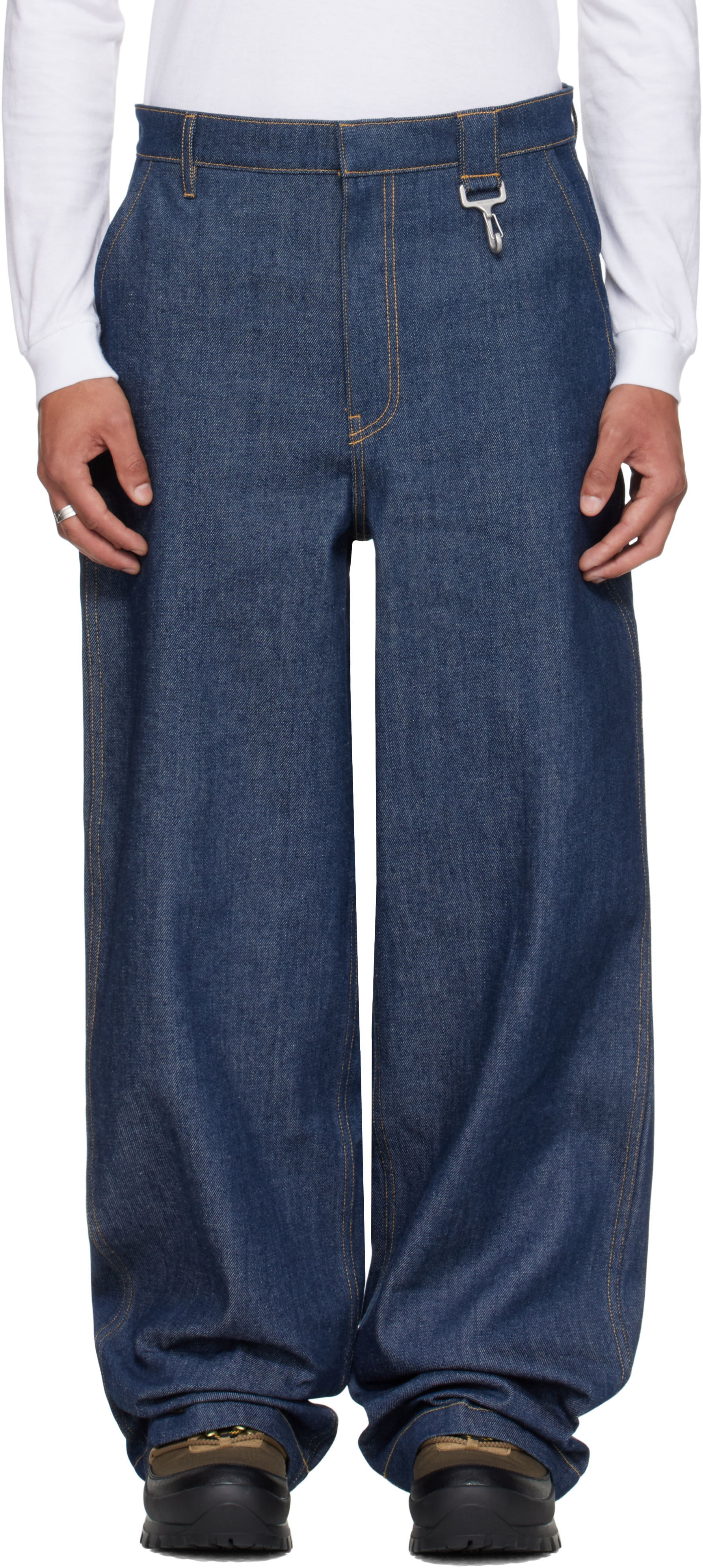 Reese Cooper Navy Concealed Button Straight Leg Jeans In Blue