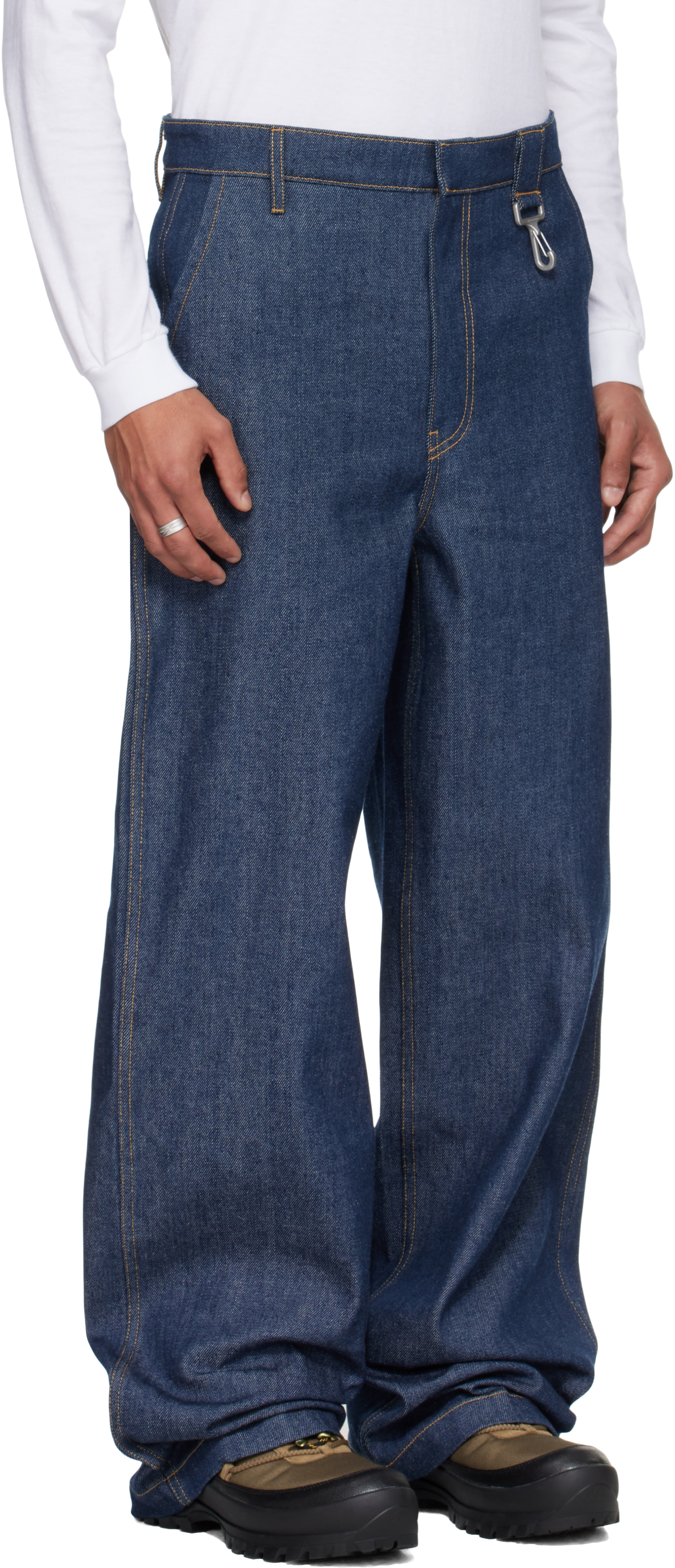Reese Cooper Navy Concealed Button Straight Leg Jeans In Blue