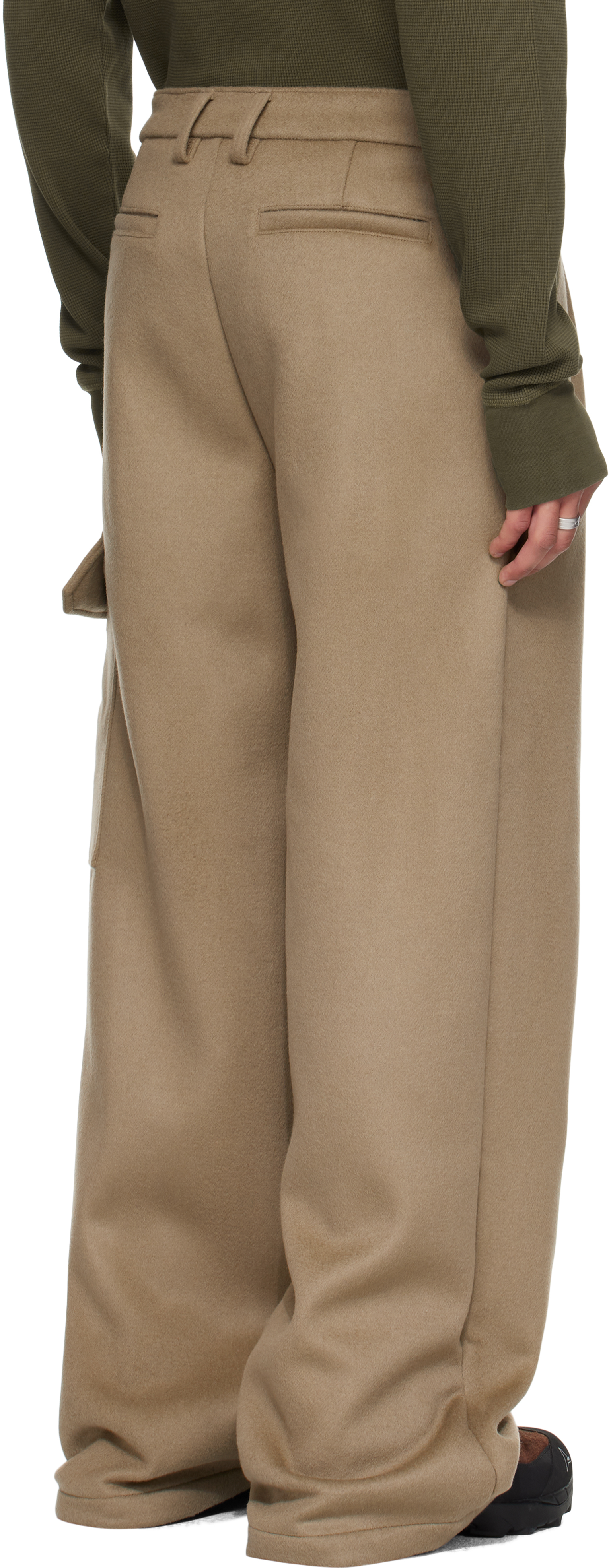 Reese Cooper Gray Merino Wool Pleated Cargo Pants In Brown