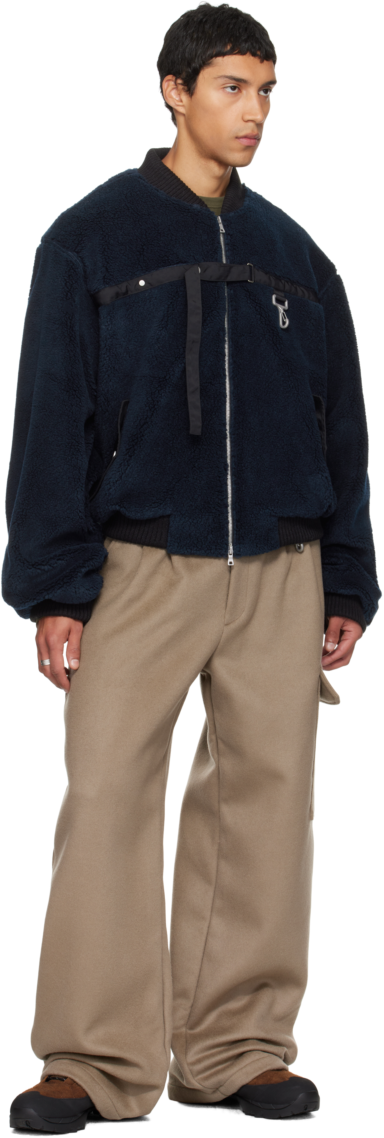 Reese Cooper Gray Merino Wool Pleated Cargo Pants In Brown