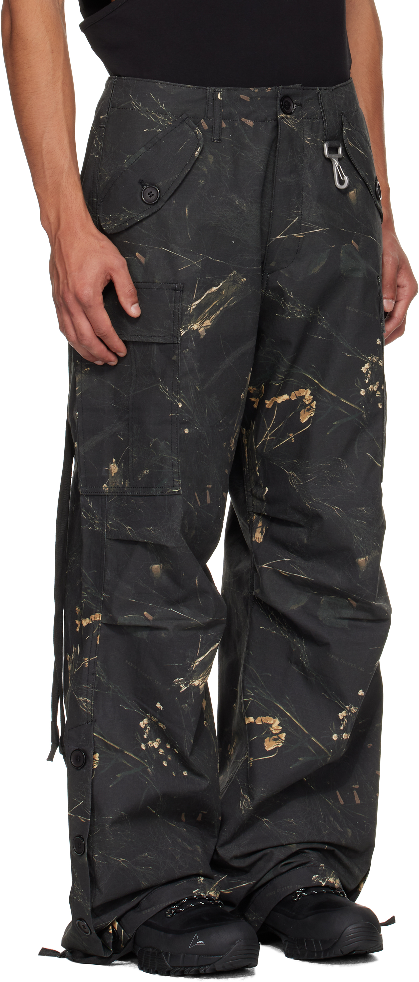 Reese Cooper Green Cotton Ripstop Wide Leg Cargo Pants In Multi