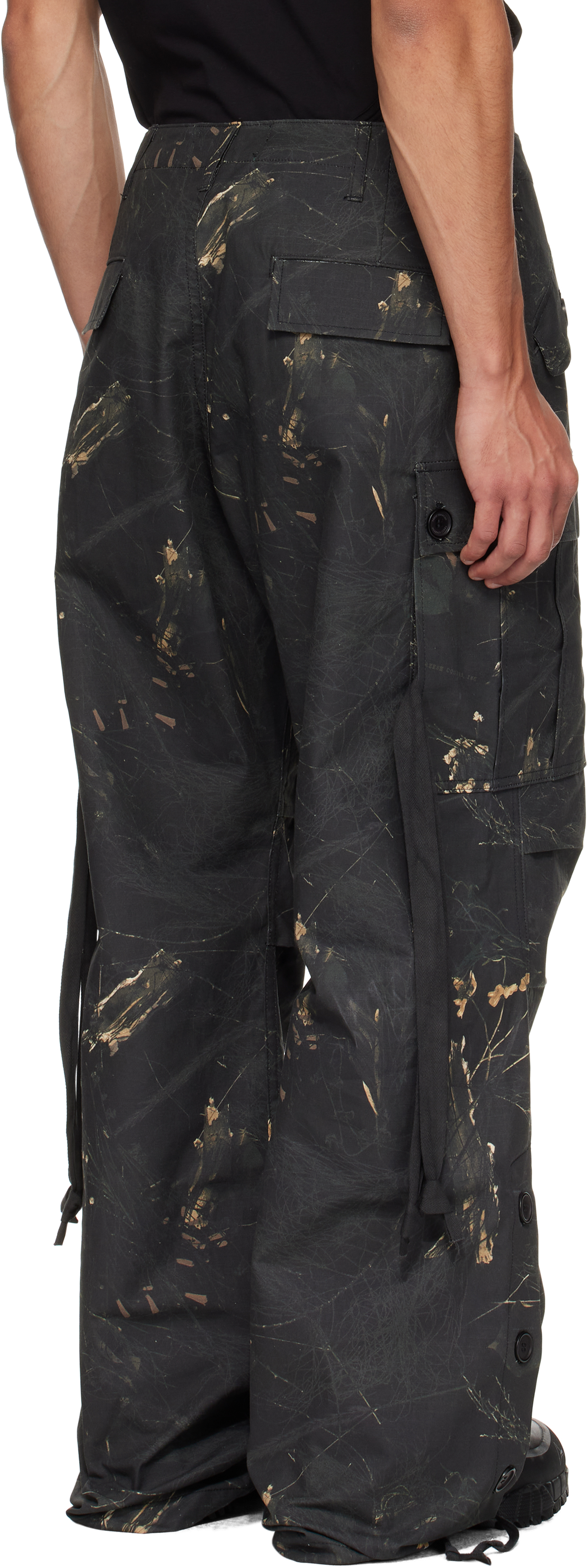 Reese Cooper Green Cotton Ripstop Wide Leg Cargo Pants In Multi