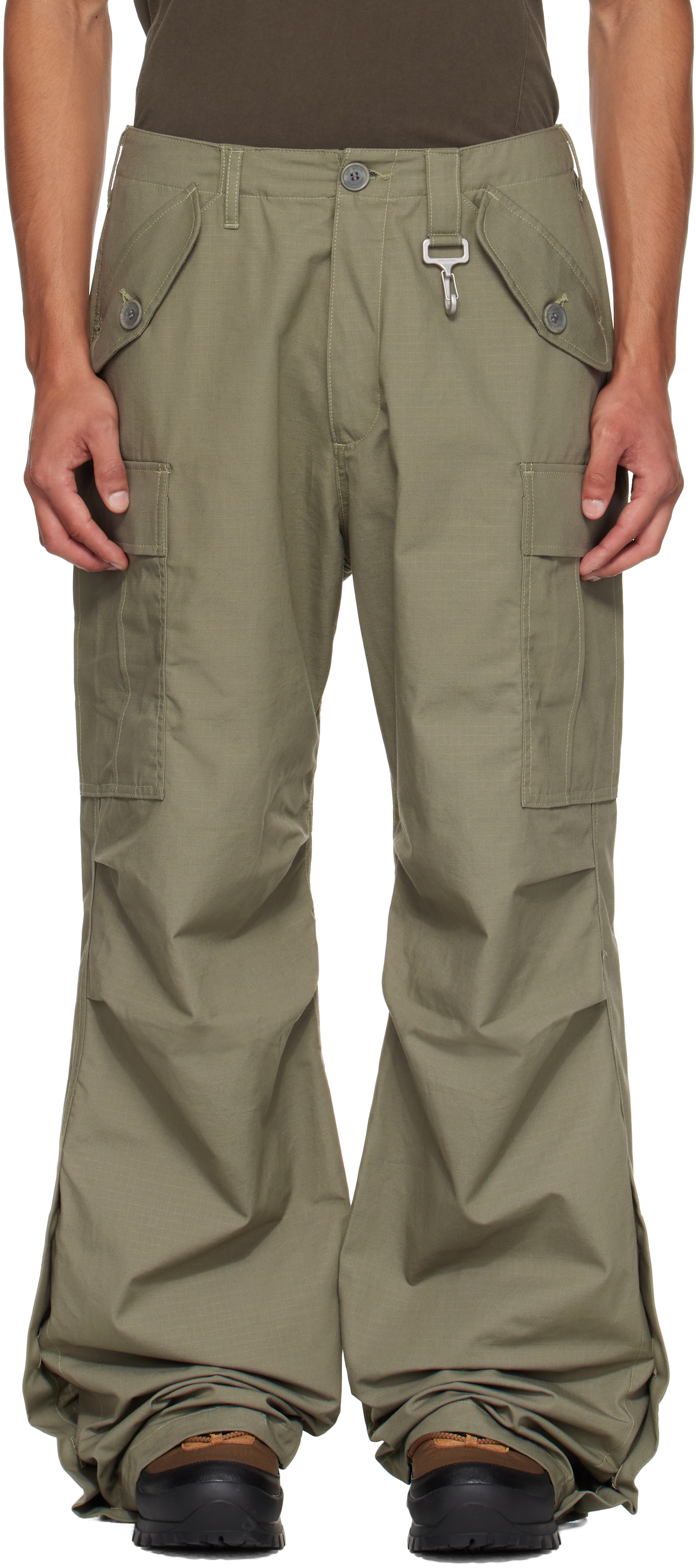 Reese Cooper Khaki Cotton Ripstop Wide Leg Cargo Pants In Green