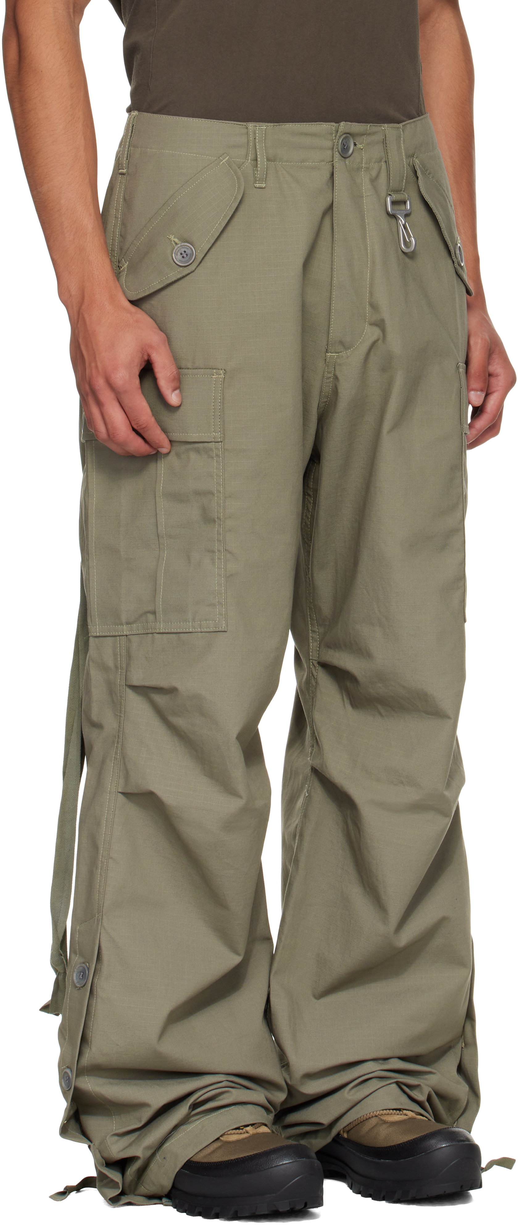 Reese Cooper Khaki Cotton Ripstop Wide Leg Cargo Pants In Green