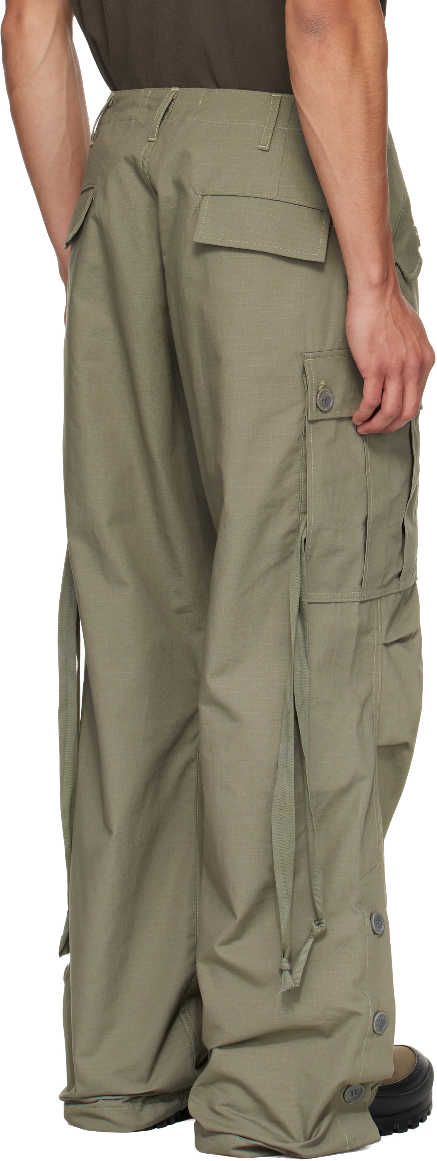 Reese Cooper Khaki Cotton Ripstop Wide Leg Cargo Pants In Green