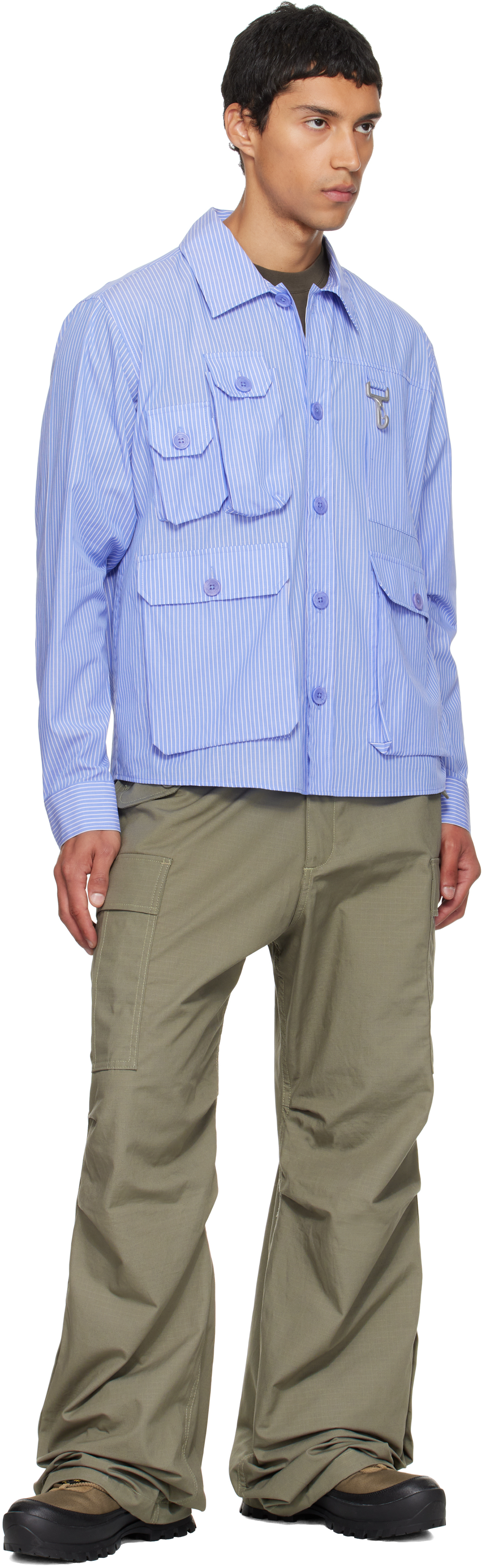 Reese Cooper Khaki Cotton Ripstop Wide Leg Cargo Pants In Green