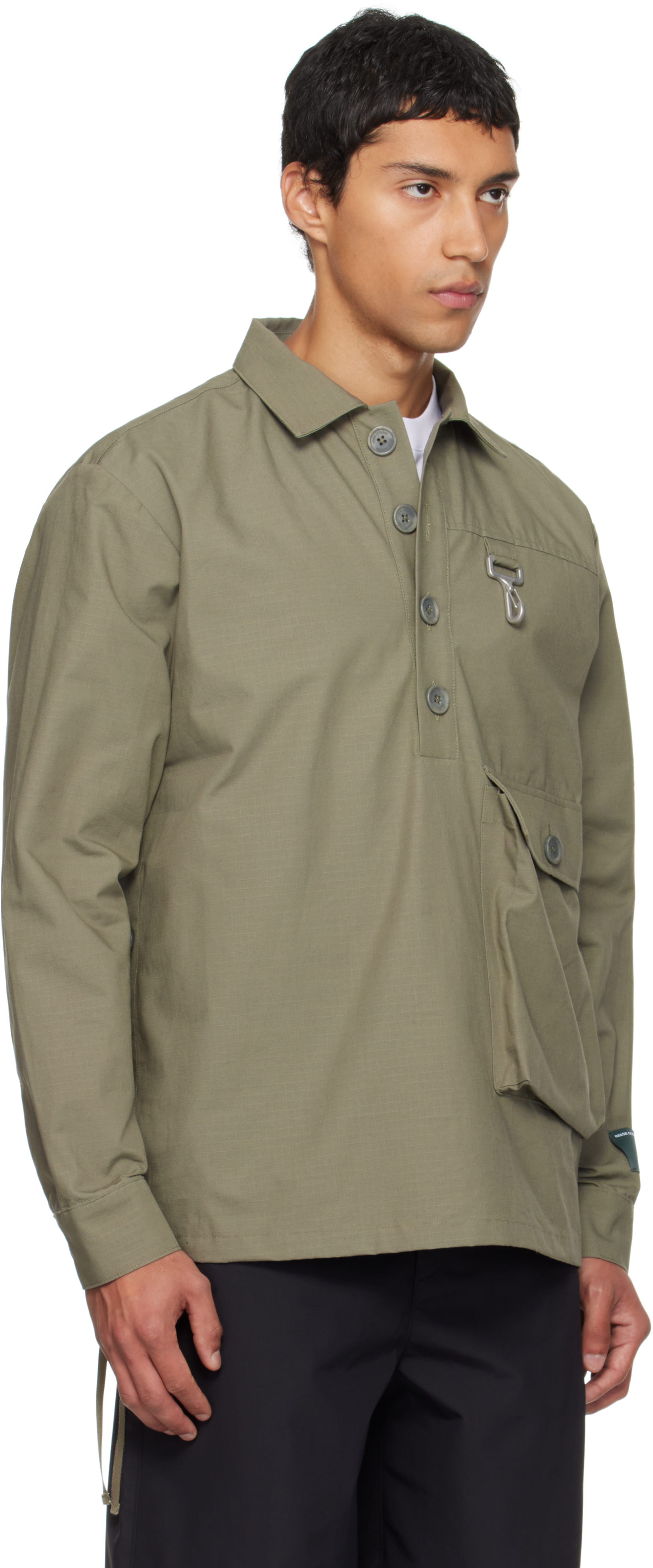 Reese Cooper Khaki Cotton Ripstop Pullover Cargo Shirt In Green
