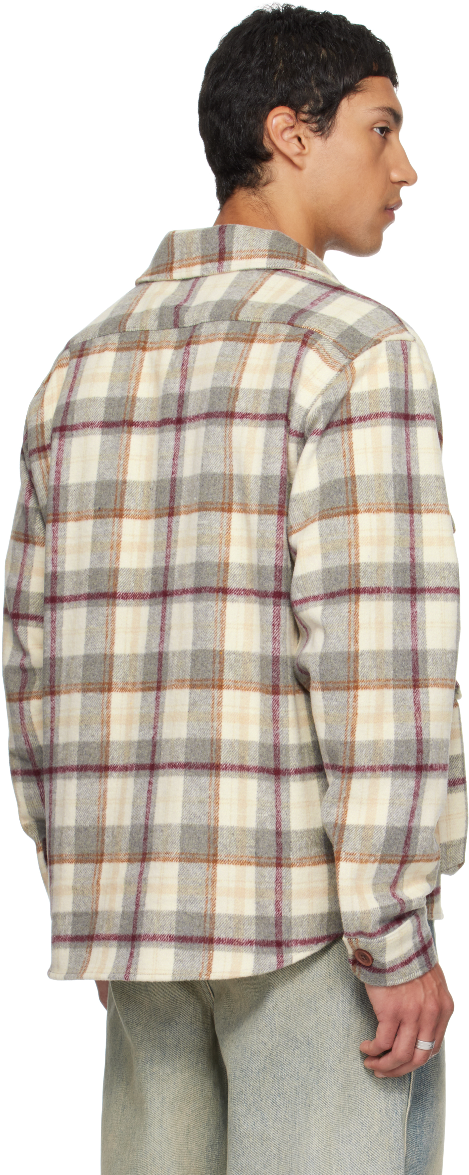 Reese Cooper Gray & Beige Milled Flannel Cargo Button Down Shirt In Gray