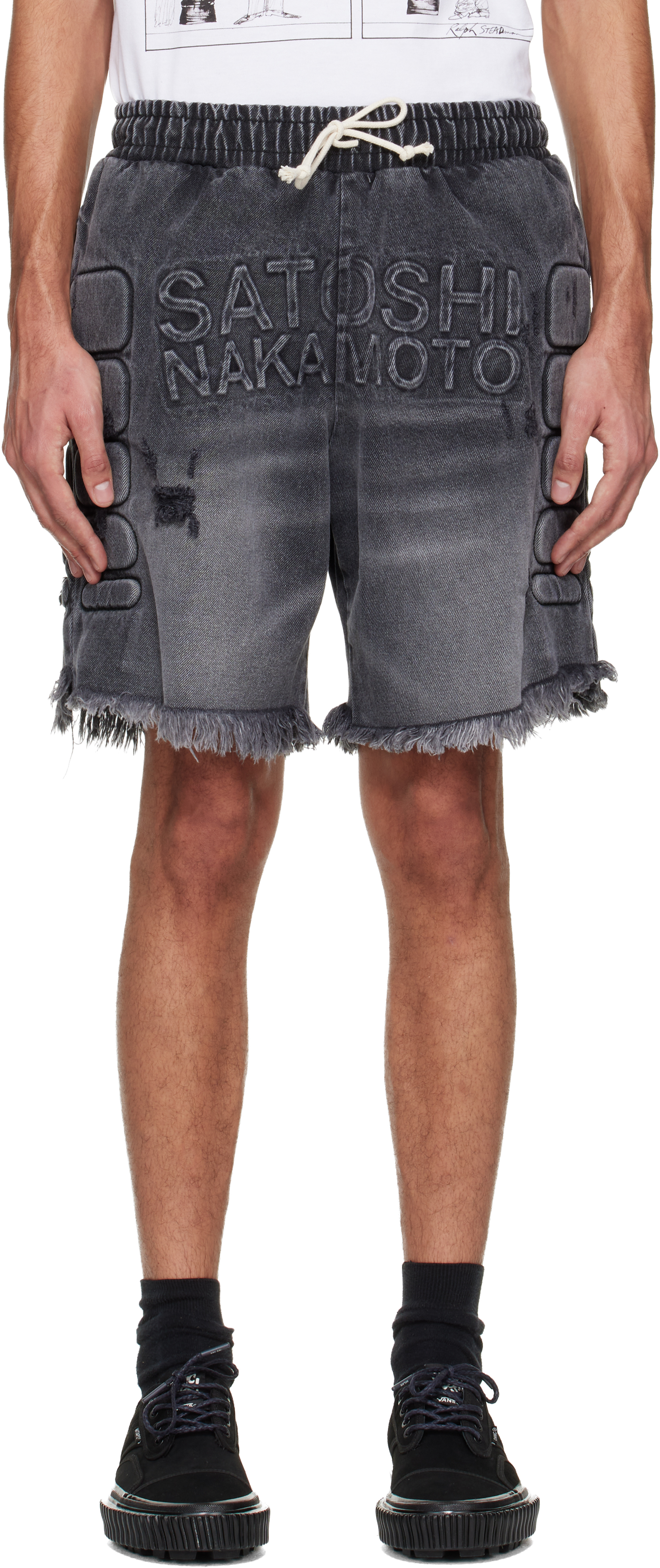 Satoshi Nakamoto: Black Moto Denim Shorts | SSENSE Canada