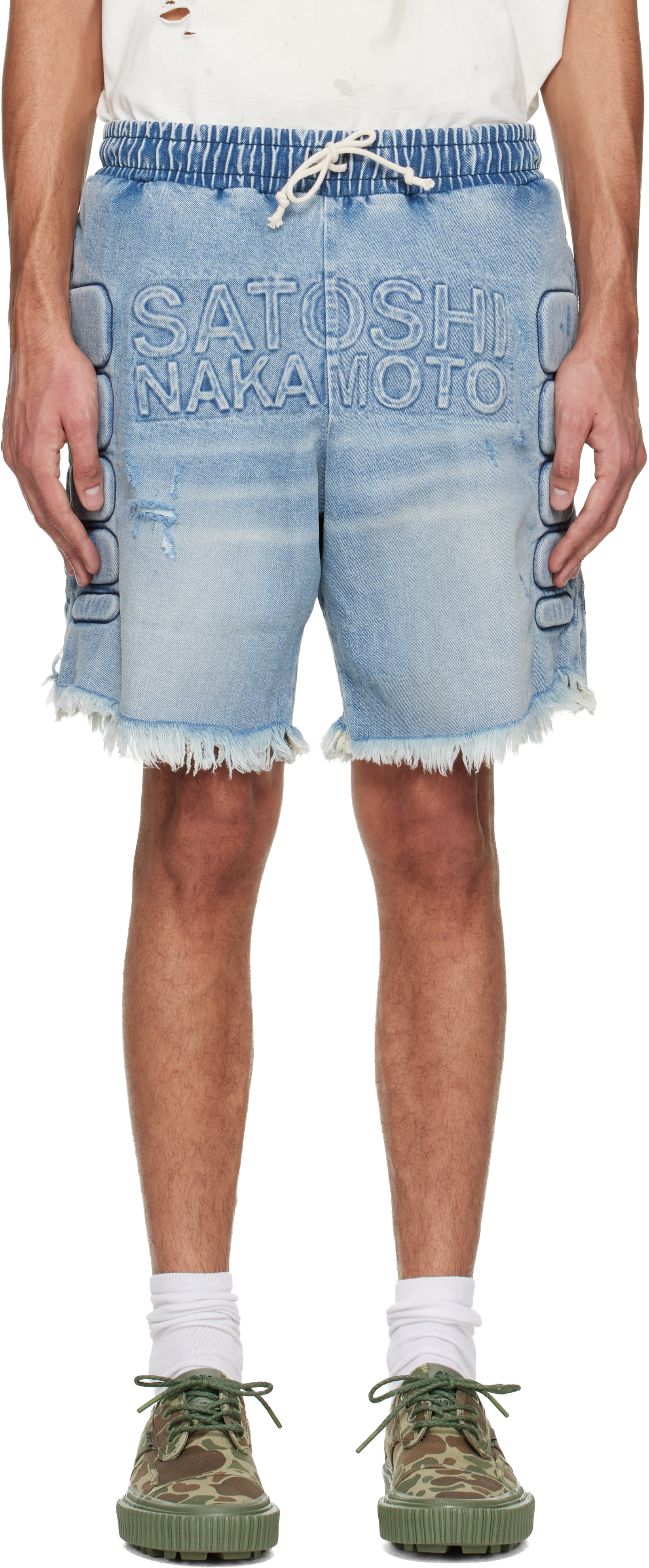 Satoshi Nakamoto Blue Moto Denim Shorts