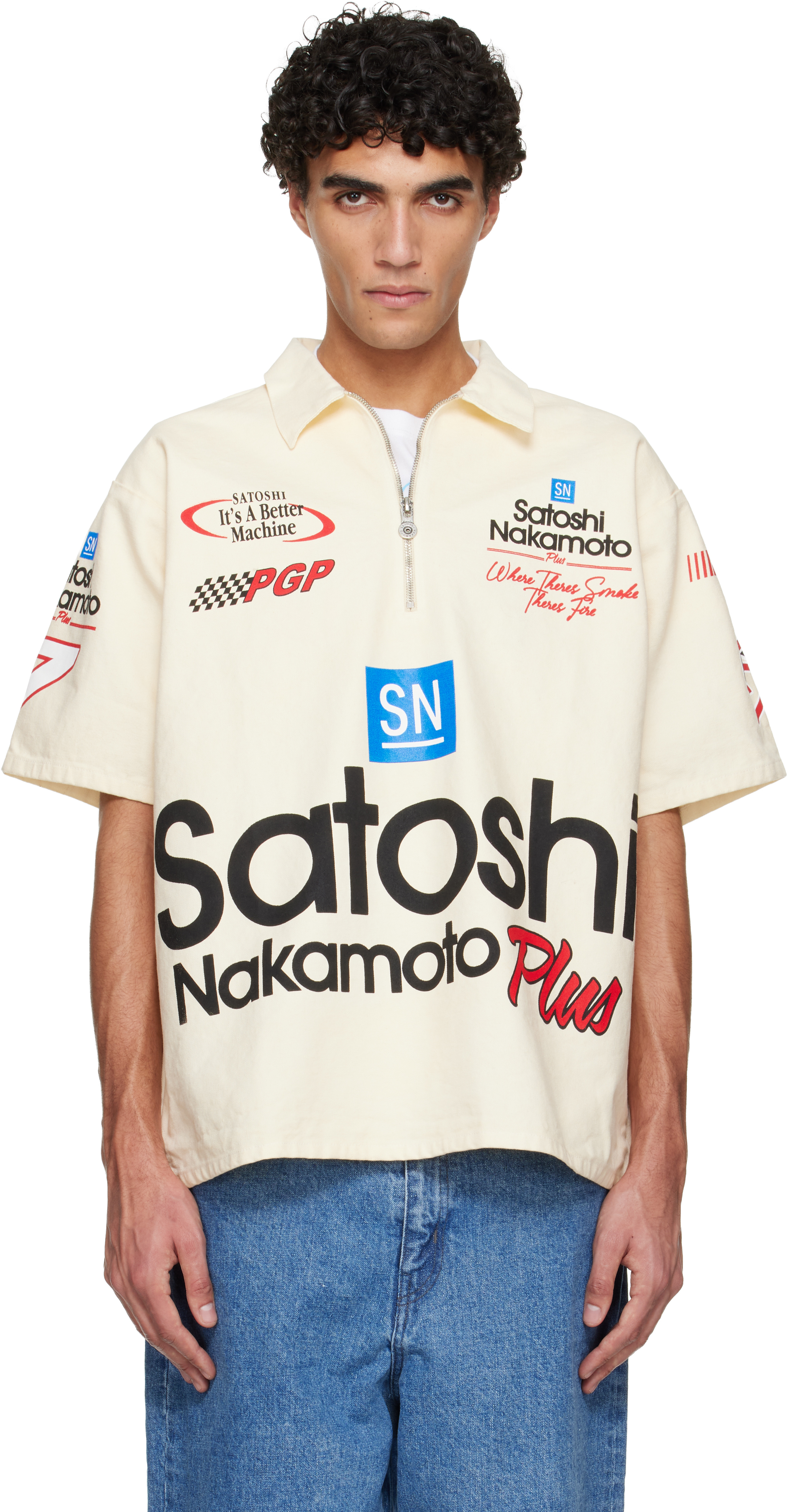Satoshi Nakamoto Off-White 'Satoshi' Mechanic Half Zip Polo