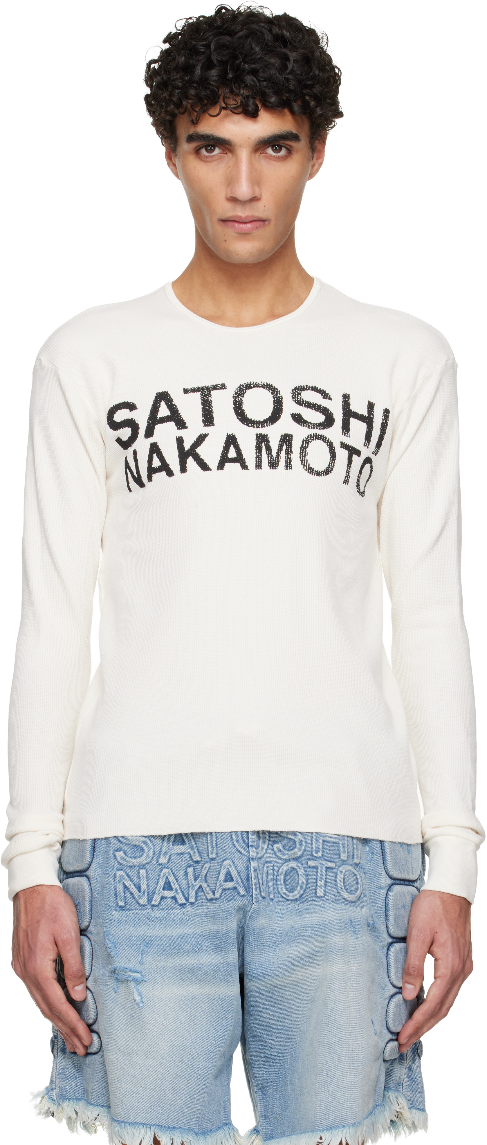 Satoshi Nakamoto: オフホワイト ロゴ サーマルTシャツ | SSENSE 日本