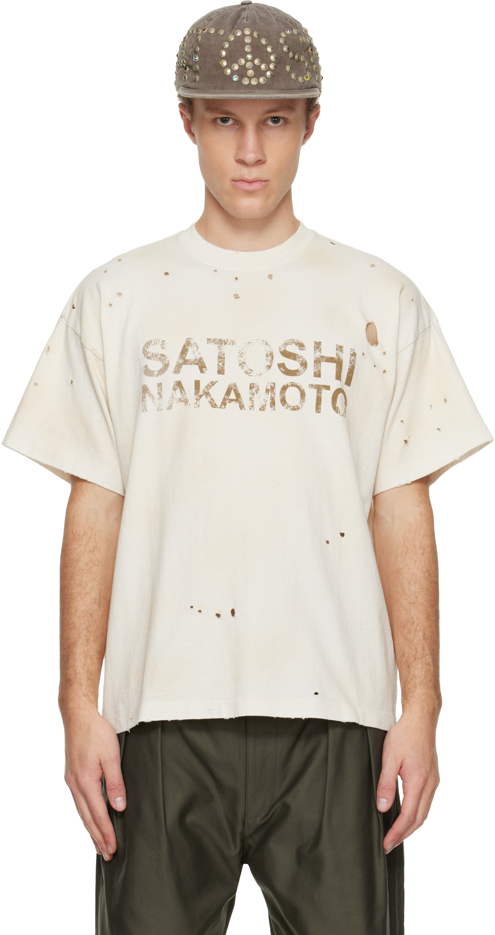 Satoshi Nakamoto: Off-White Logo Dirt T-shirt | SSENSE