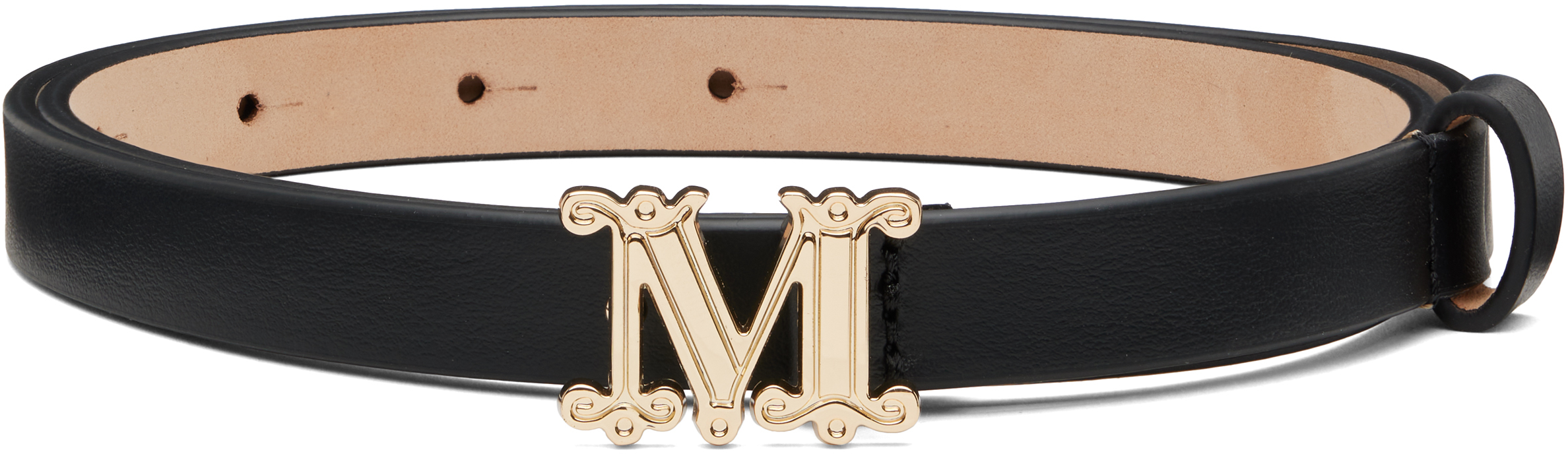 Black Leather Monogram Belt by Max Mara on Sale
