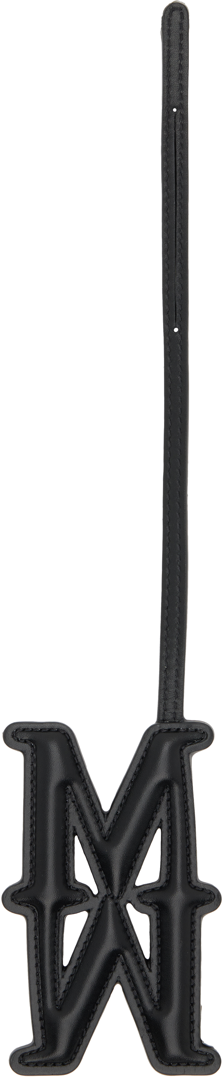 Max Mara Black Leather Monogram Keychain In Black