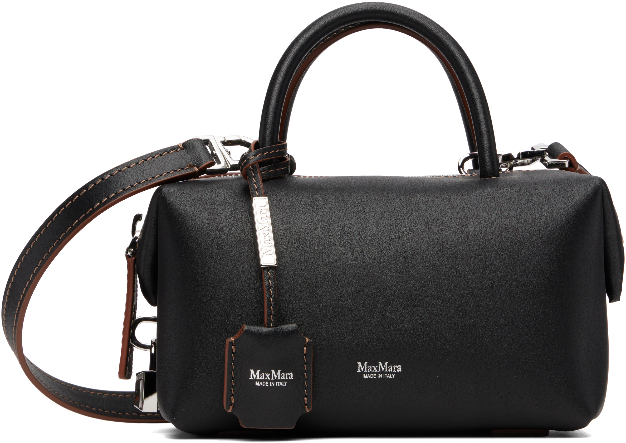 Max Mara Small Natural Leather Bowler Bag In Black