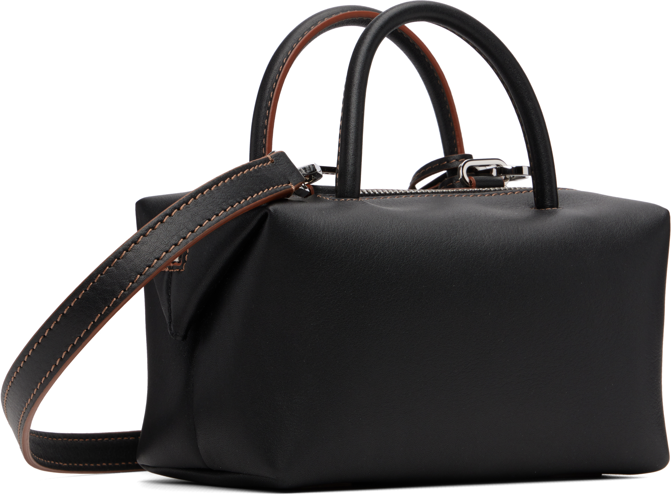Max Mara Small Natural Leather Bowler Bag In Black